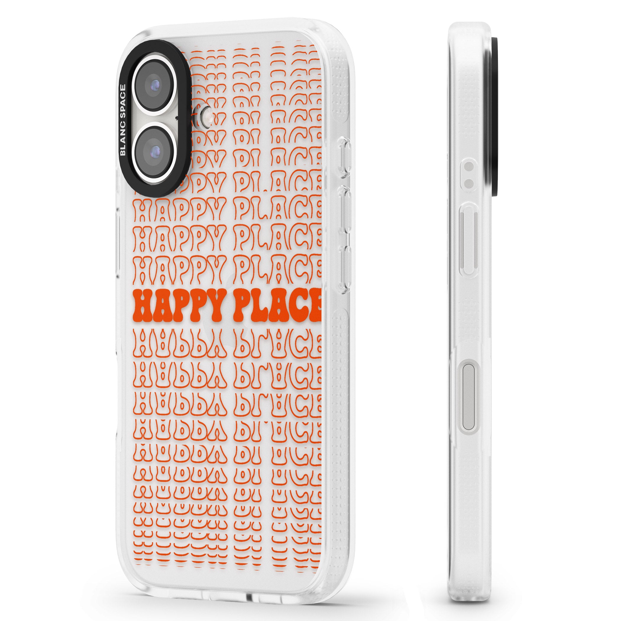 Happy Place (Orange) iPhone 16 / 16 Plus Clear Case Impact Air - Blanc Space