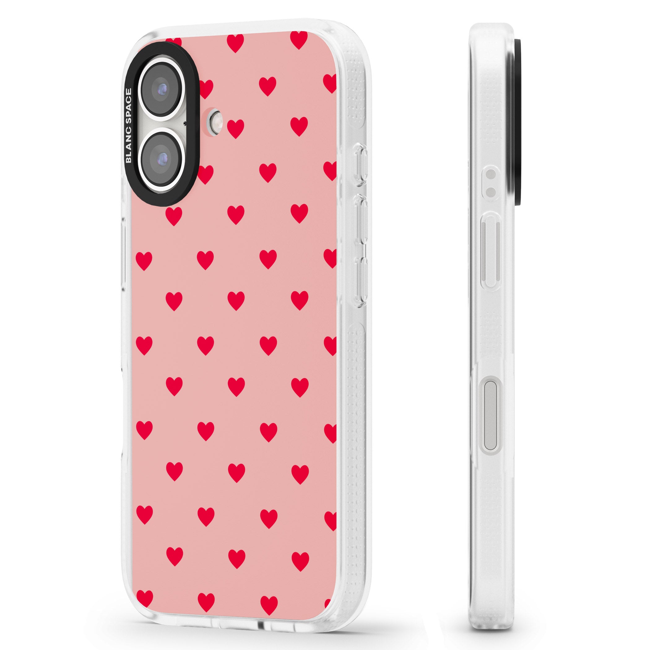 Small Heart Pattern: Red & Pink iPhone 16 / 16 Plus Clear Case Impact Air - Blanc Space