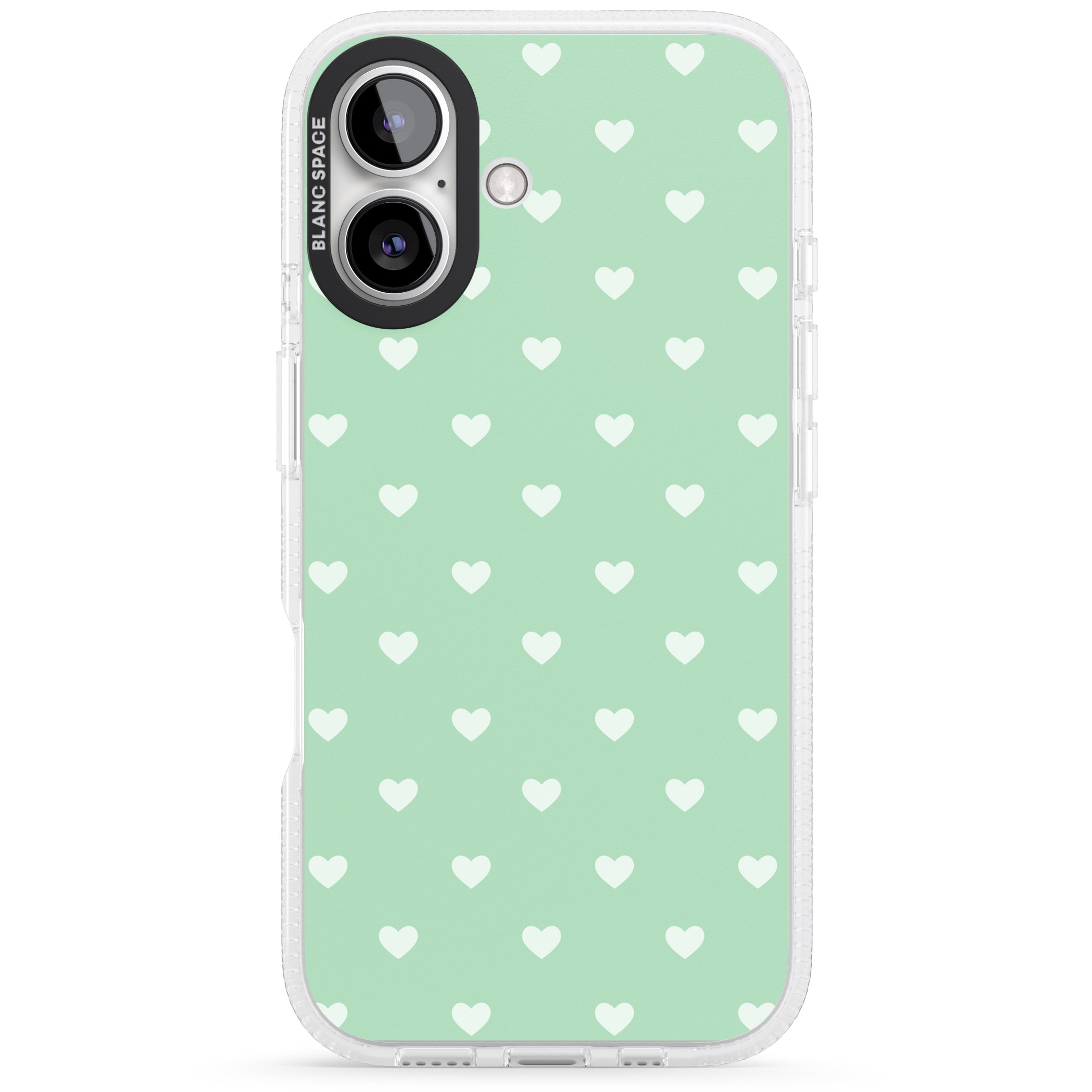 Small Heart Pattern: Green iPhone 16 / 16 Plus Clear Case Impact Air - Blanc Space