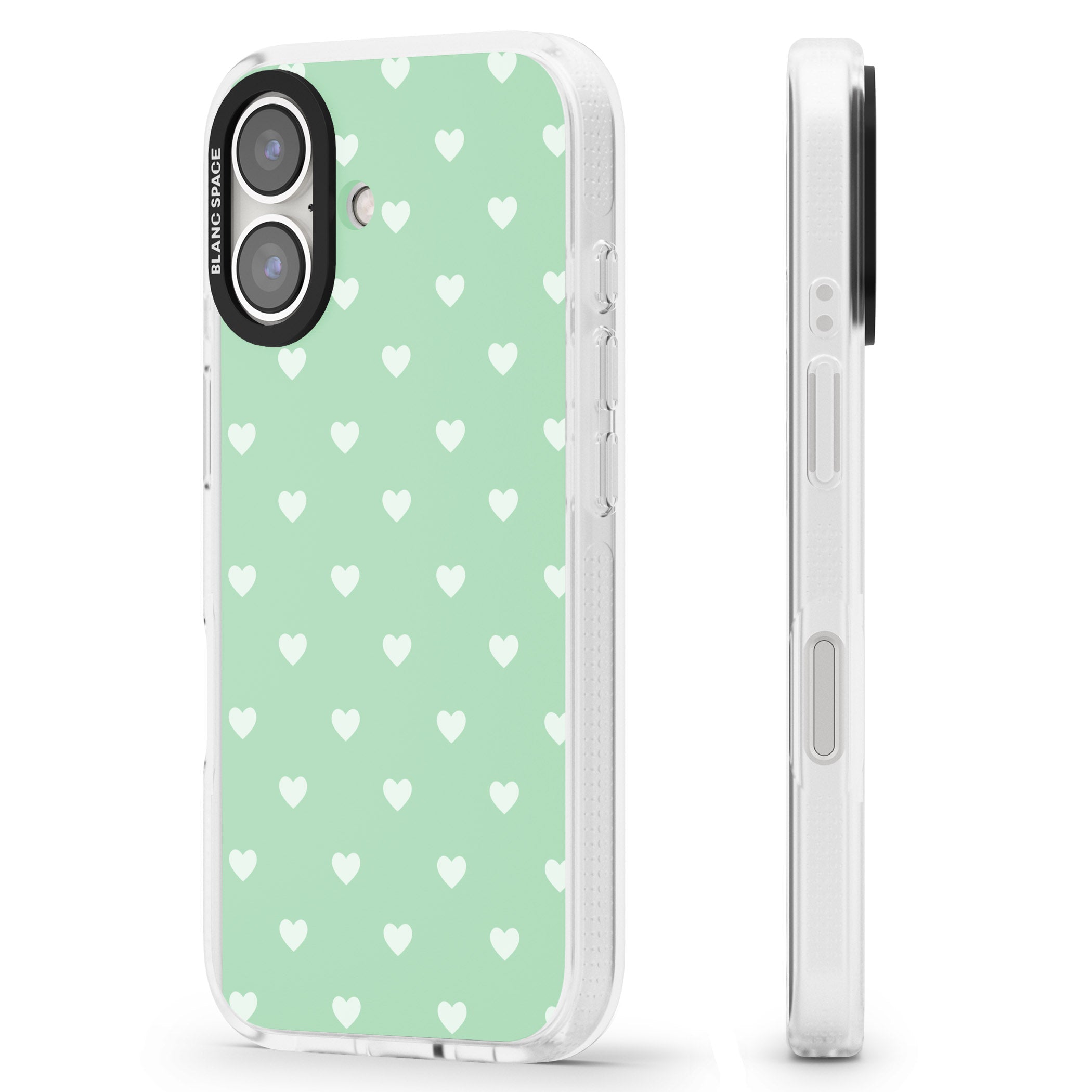 Small Heart Pattern: Green iPhone 16 / 16 Plus Clear Case Impact Air - Blanc Space