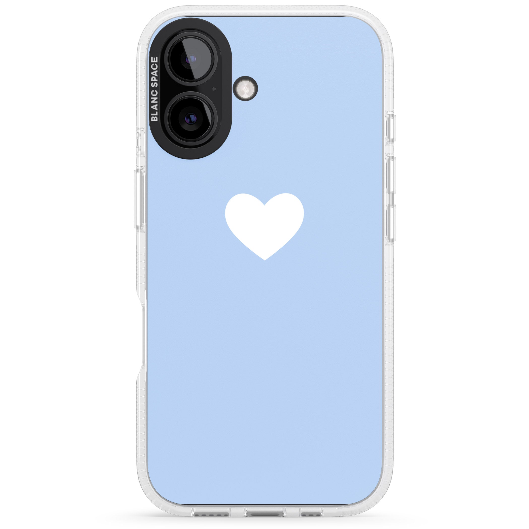 Single Heart Design: White & Baby Blue iPhone 16 / 16 Plus Clear Case Impact Air - Blanc Space