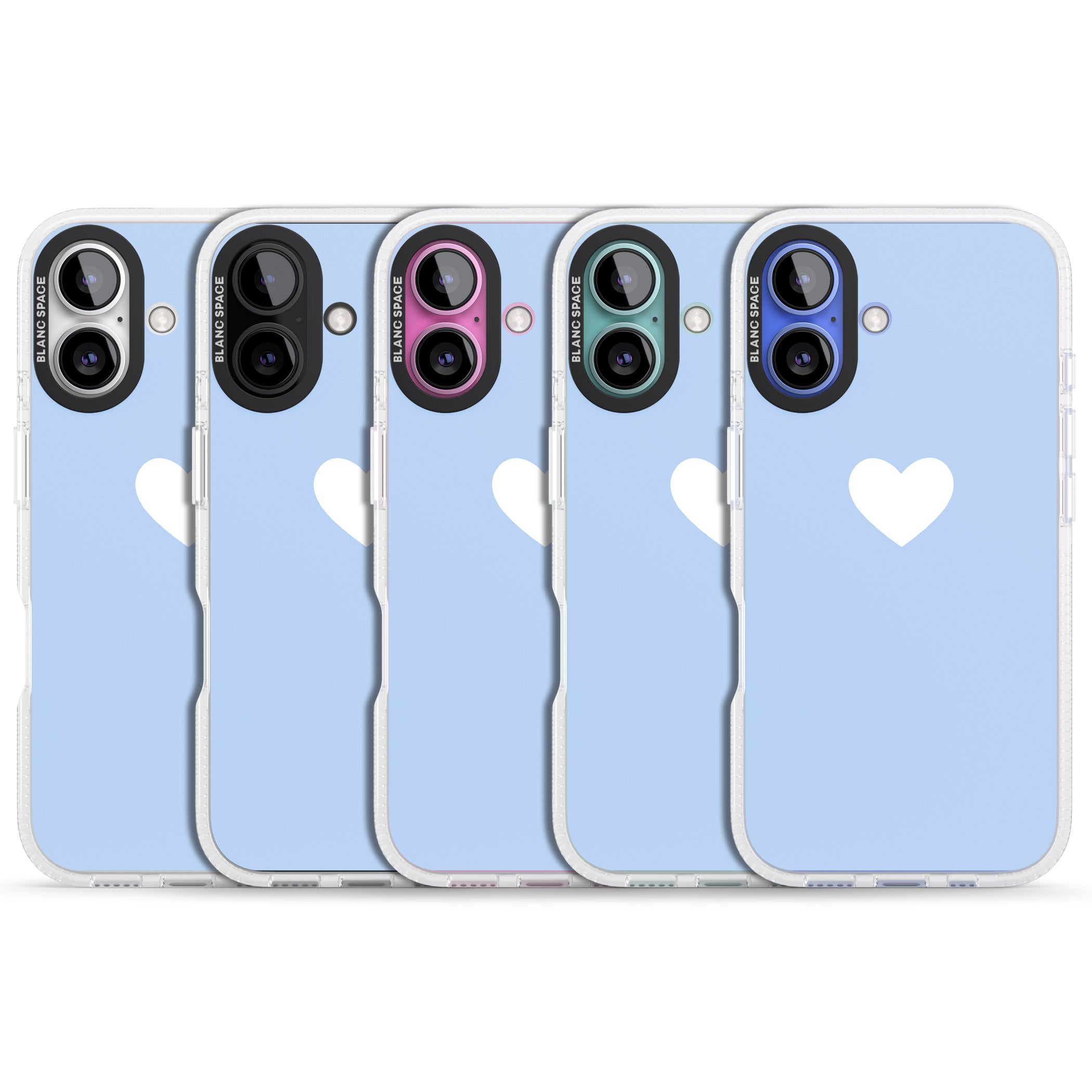 Single Heart Design: White & Baby Blue iPhone 16 / 16 Plus Clear Case Impact Air - Blanc Space