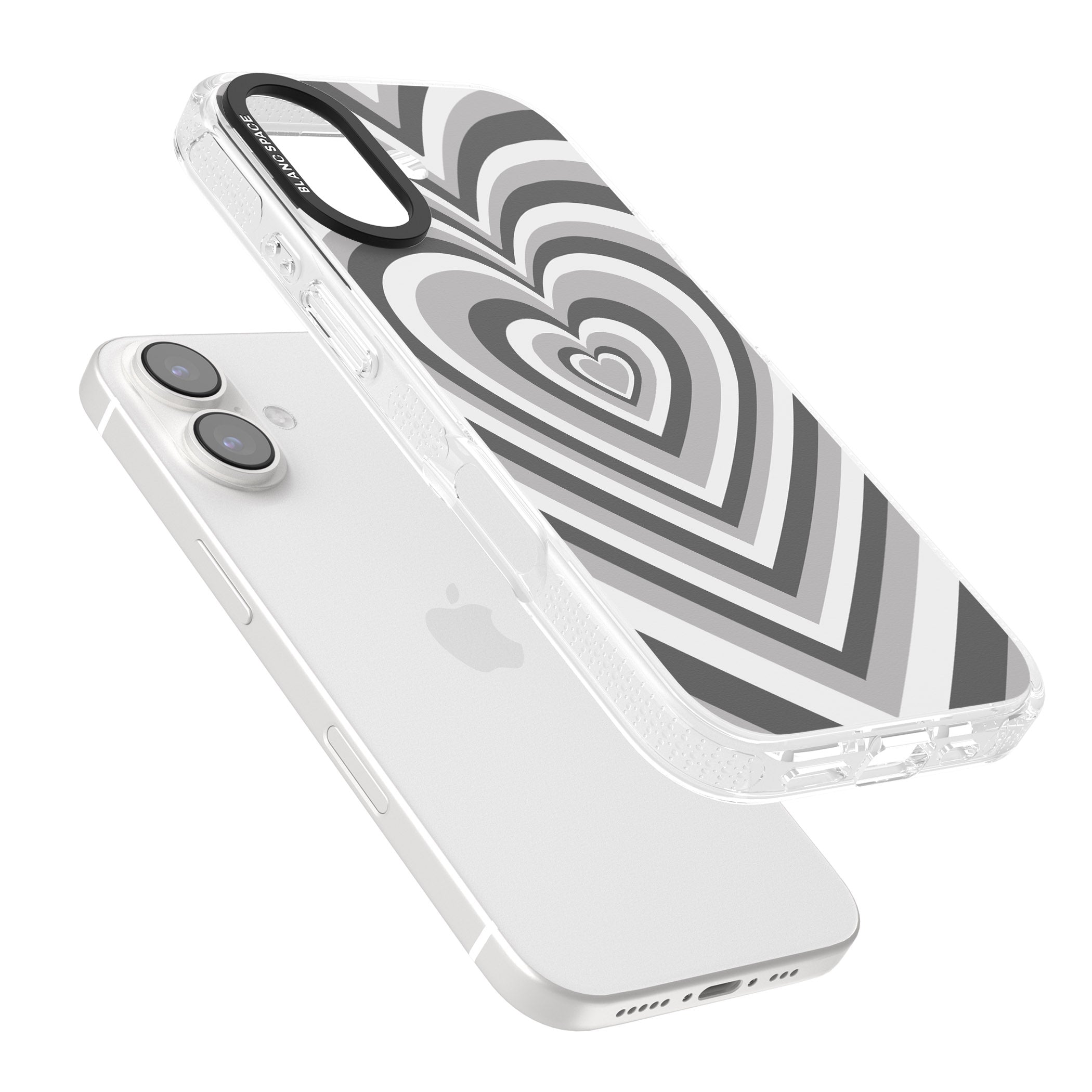 Monochrome Heart Illusion iPhone 16 / 16 Plus Clear Case Impact Air - Blanc Space