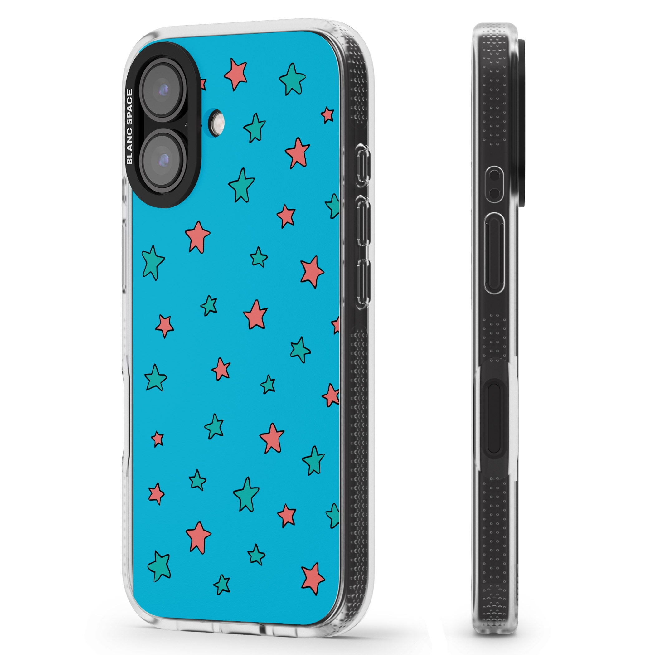 Blue Heartstopper Stars Pattern iPhone 16 / 16 Plus Clear Case Impact Air - Blanc Space