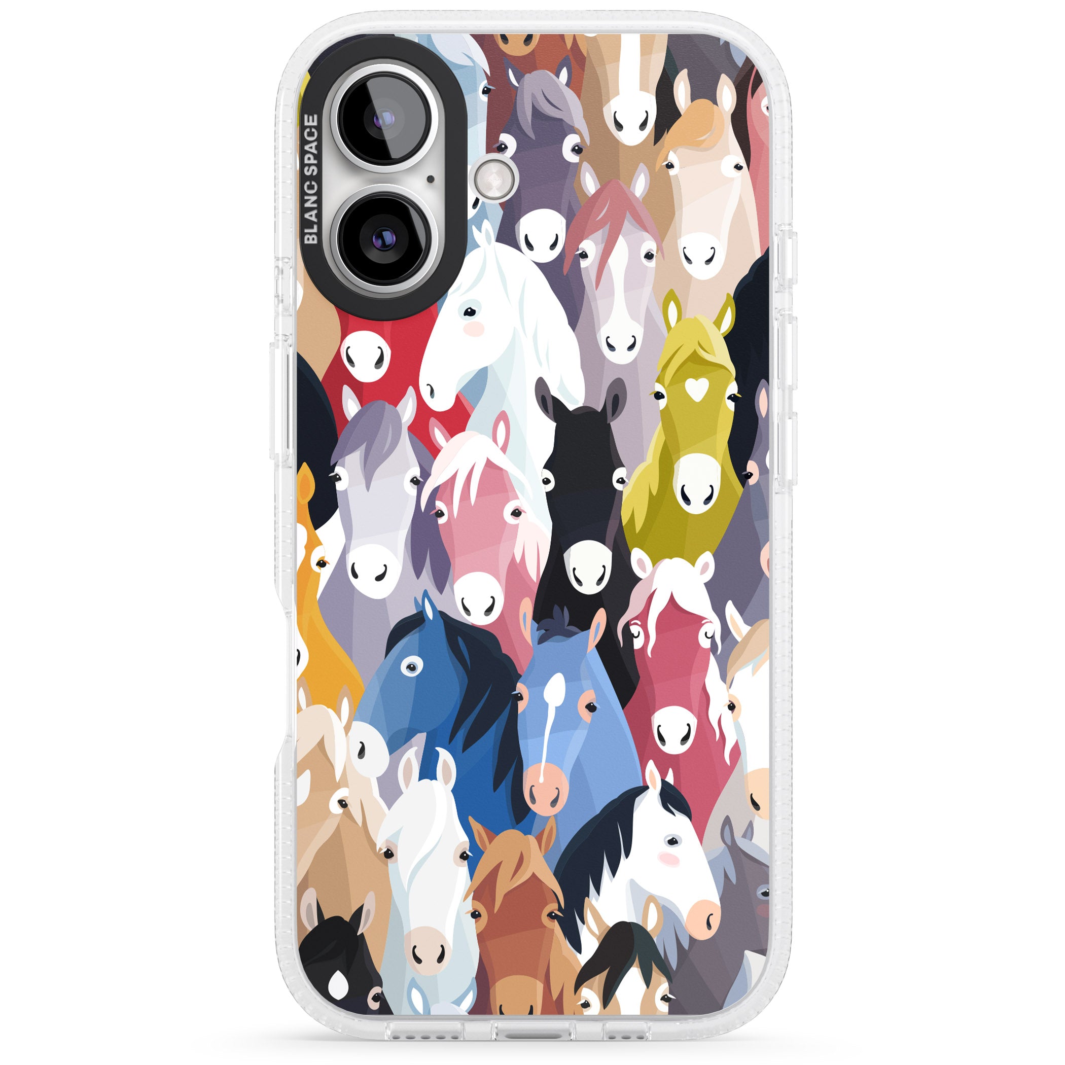 Colourful Horse Pattern iPhone 16 / 16 Plus Clear Case Impact Air - Blanc Space