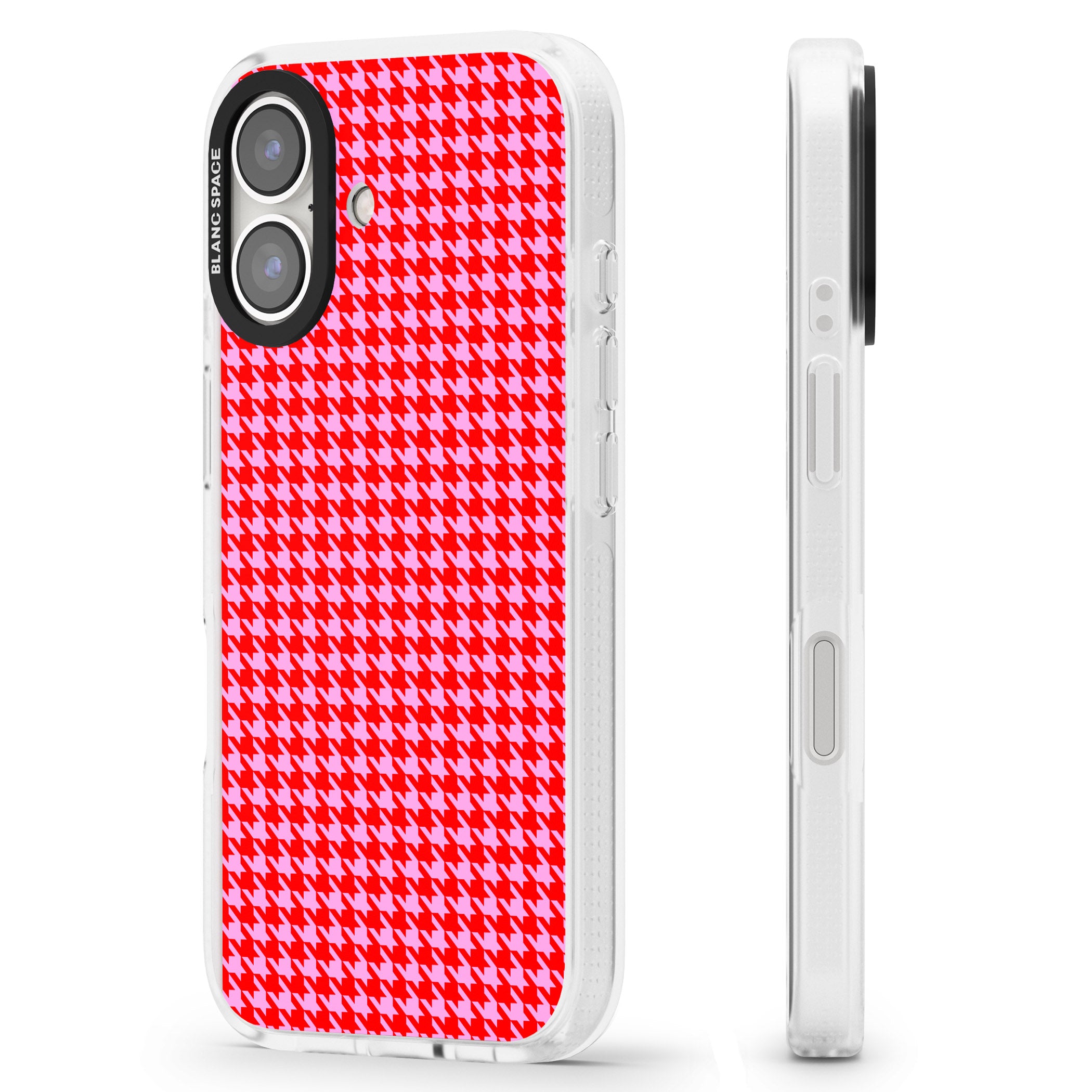 Neon Pink & Red Houndstooth Pattern iPhone 16 / 16 Plus Clear Case Impact Air - Blanc Space
