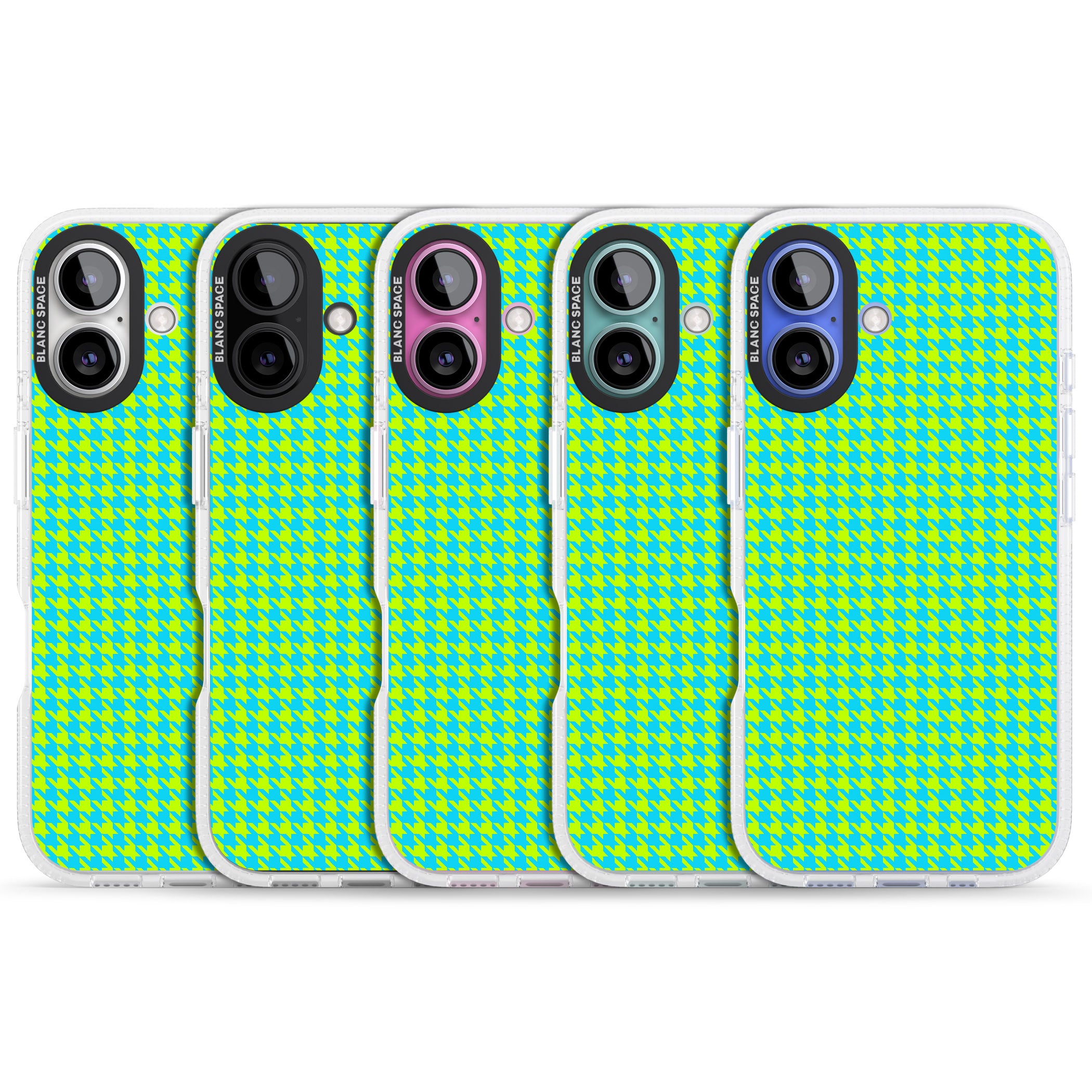 Neon Lime & Turquoise Houndstooth Pattern iPhone 16 / 16 Plus Clear Case Impact Air - Blanc Space