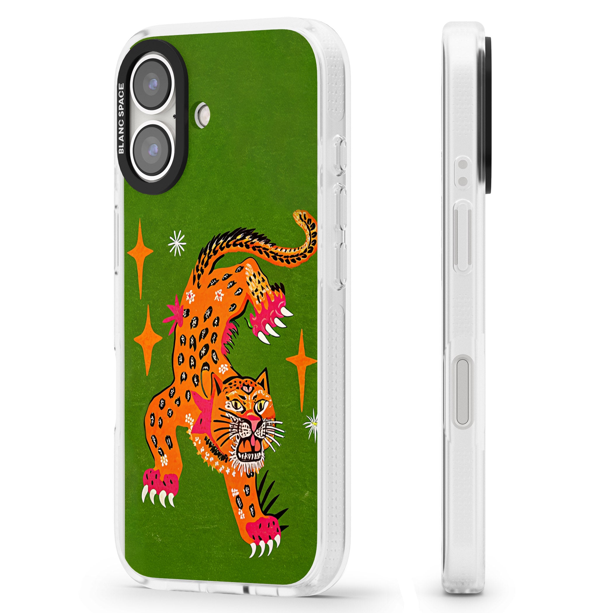 Fierce Jaguar iPhone 16 / 16 Plus Clear Case Impact Air - Blanc Space