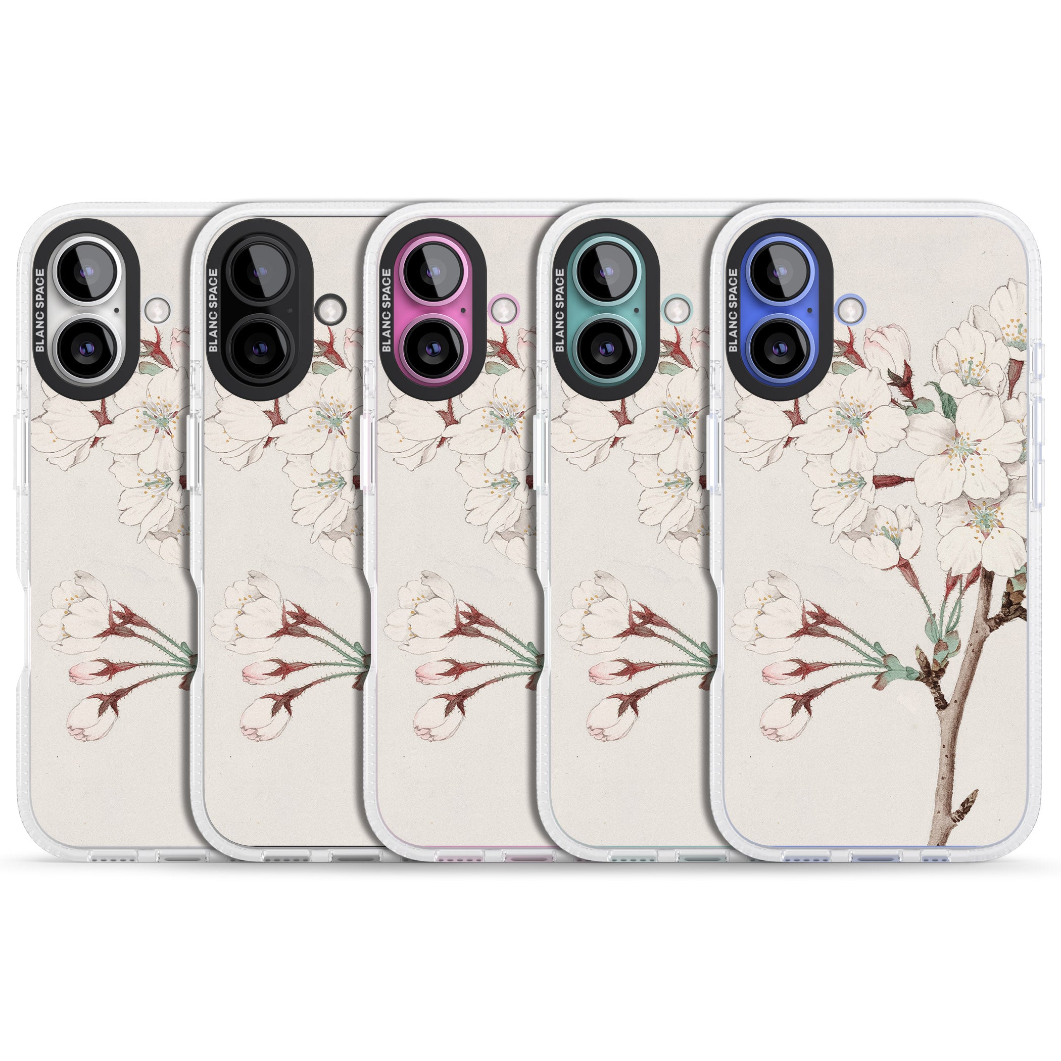 Vintage Japanese Illustrations Cherry Blossoms iPhone 16 / 16 Plus Clear Case Impact Air - Blanc Space