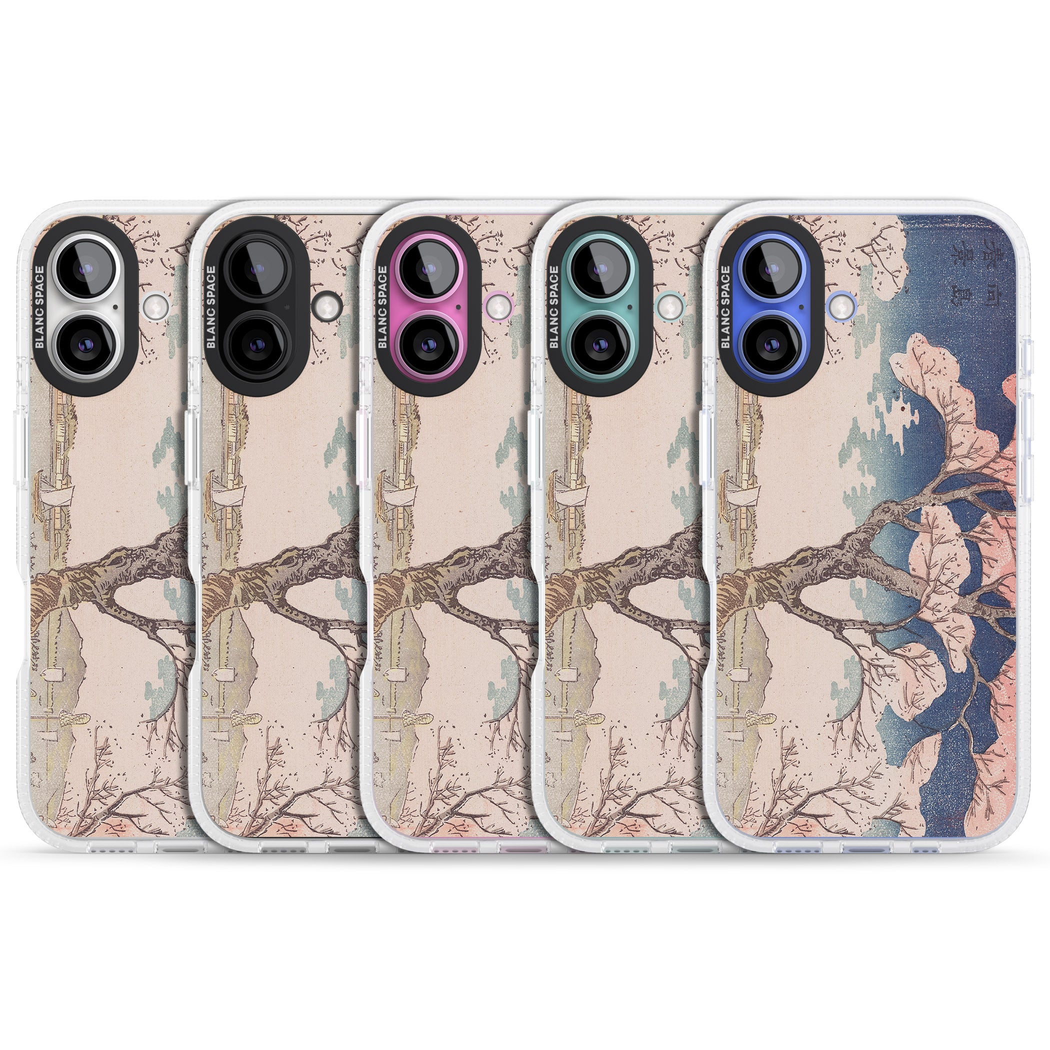 Vintage Japanese Illustrations Cherry Tree iPhone 16 / 16 Plus Clear Case Impact Air - Blanc Space