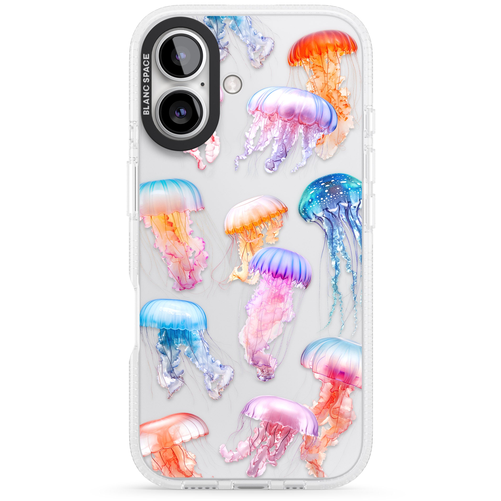 Vibrant Jellyfish iPhone 16 / 16 Plus Clear Case Impact Air - Blanc Space