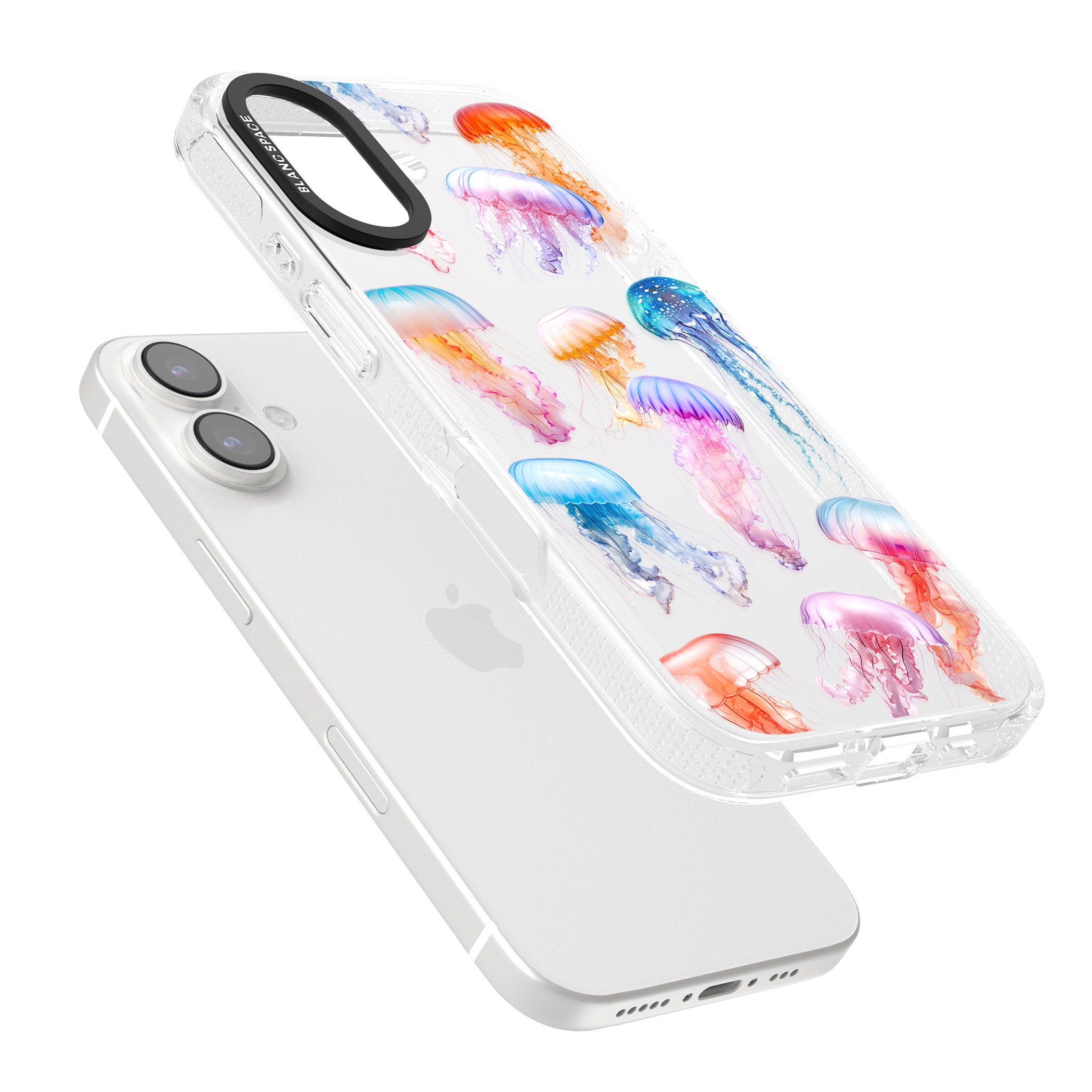 Vibrant Jellyfish iPhone 16 / 16 Plus Clear Case Impact Air - Blanc Space