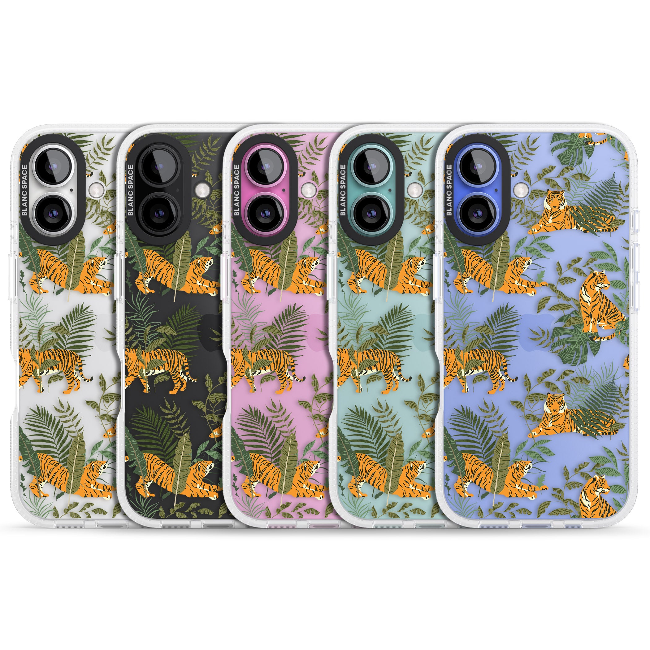 ClearTiger & Fern Jungle Cat Pattern iPhone 16 / 16 Plus Clear Case Impact Air - Blanc Space