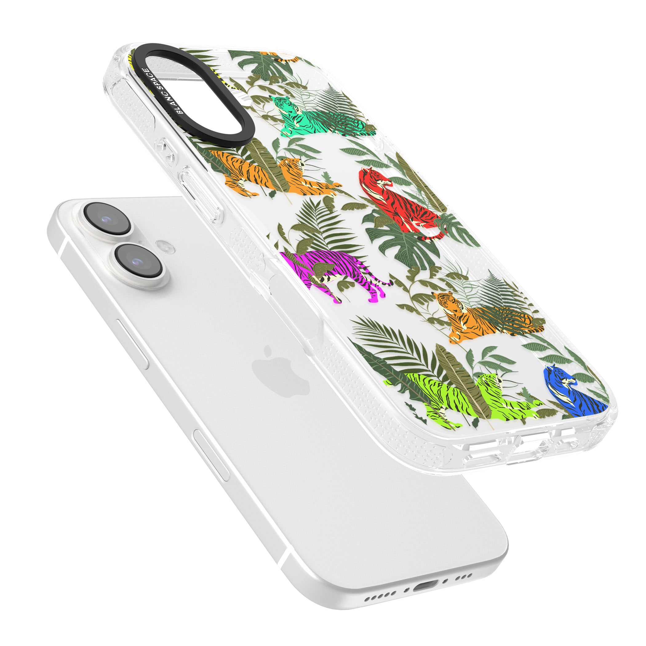 Colourful Tiger Jungle Cat Pattern iPhone 16 / 16 Plus Clear Case Impact Air - Blanc Space