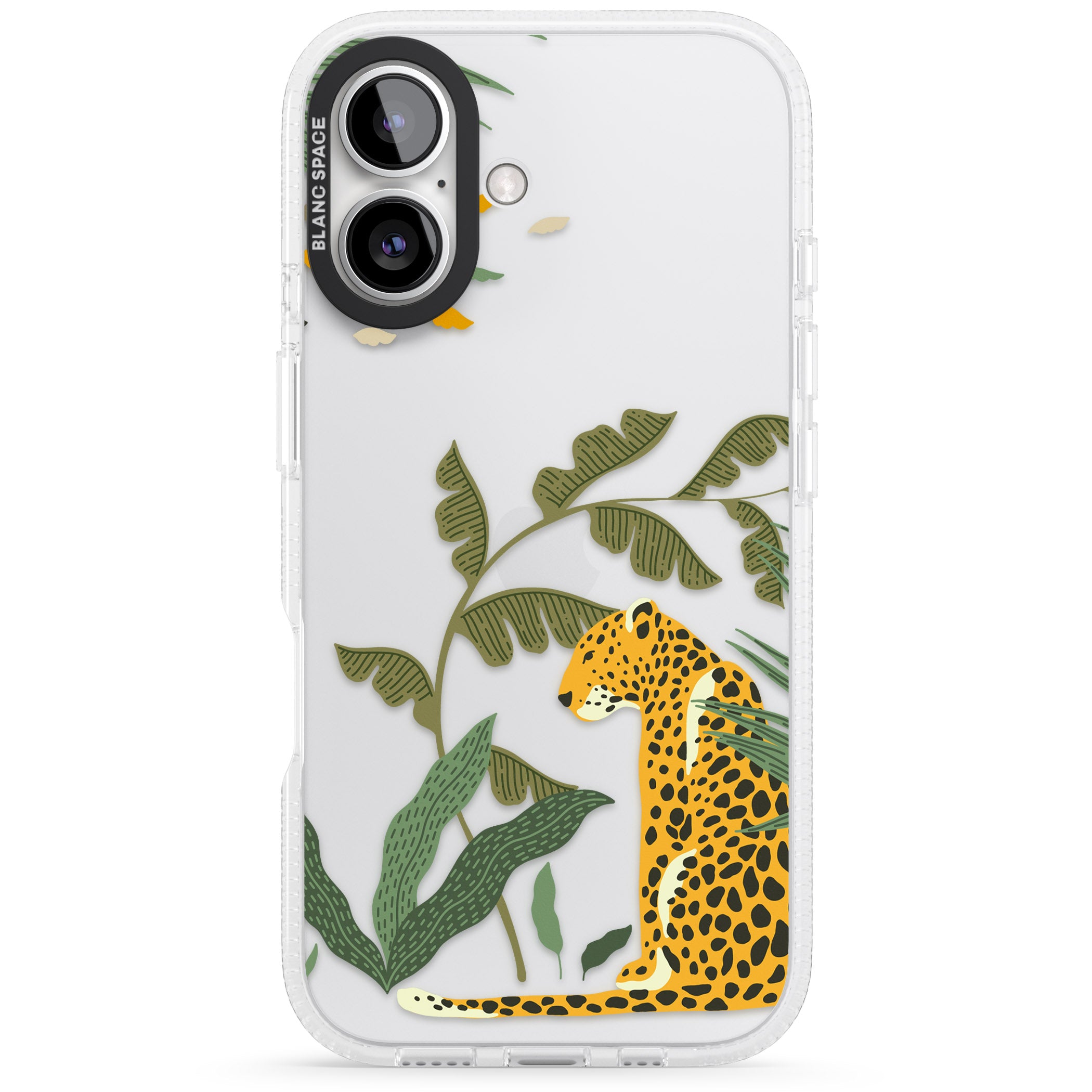 Large Jaguar Clear Jungle Cat Pattern iPhone 16 / 16 Plus Clear Case Impact Air - Blanc Space