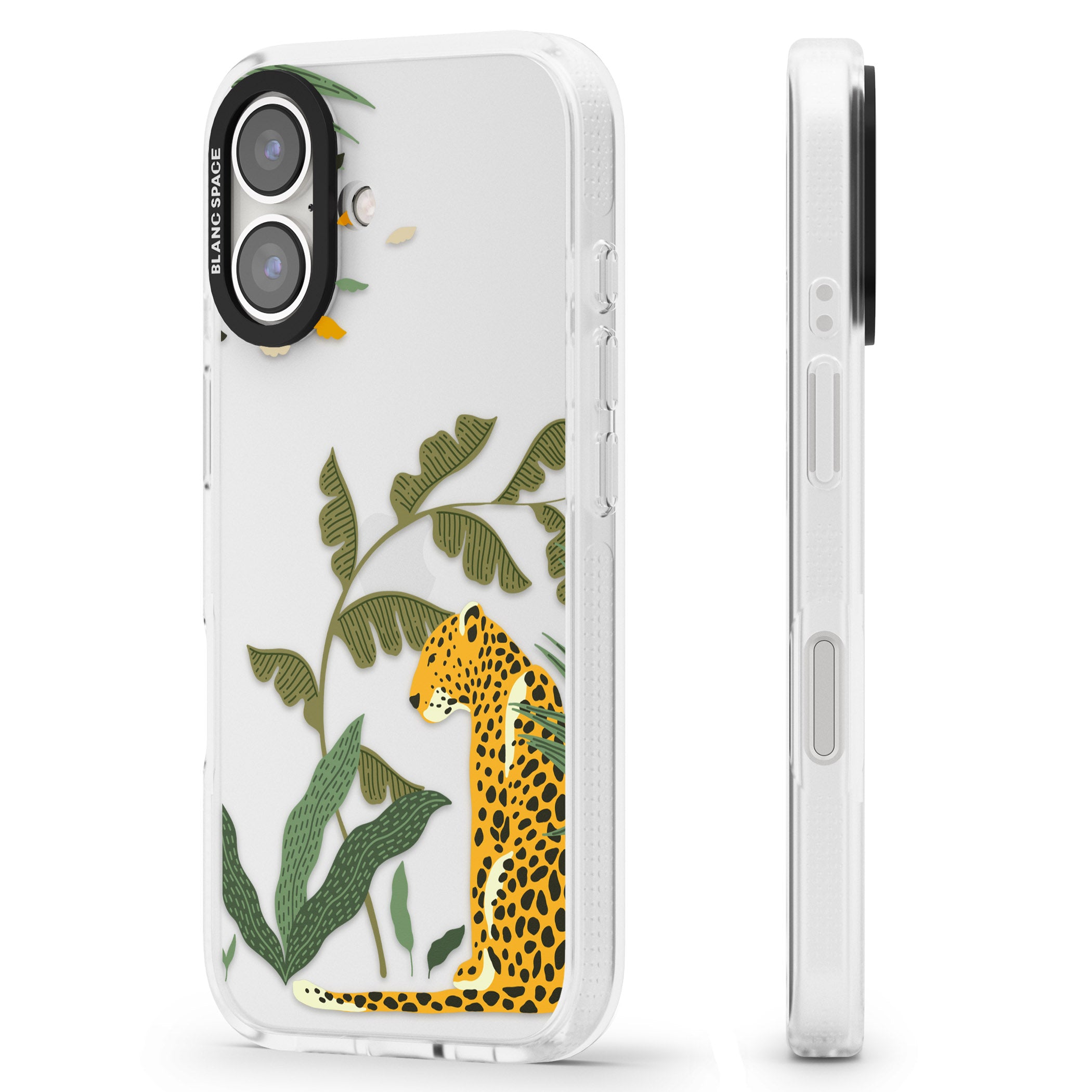 Large Jaguar Clear Jungle Cat Pattern iPhone 16 / 16 Plus Clear Case Impact Air - Blanc Space
