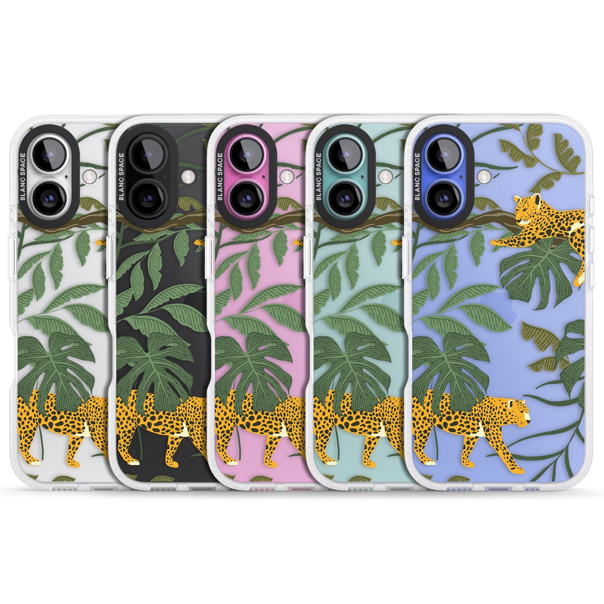 Two Jaguars & Foliage Jungle Cat Pattern iPhone 16 / 16 Plus Clear Case Impact Air - Blanc Space