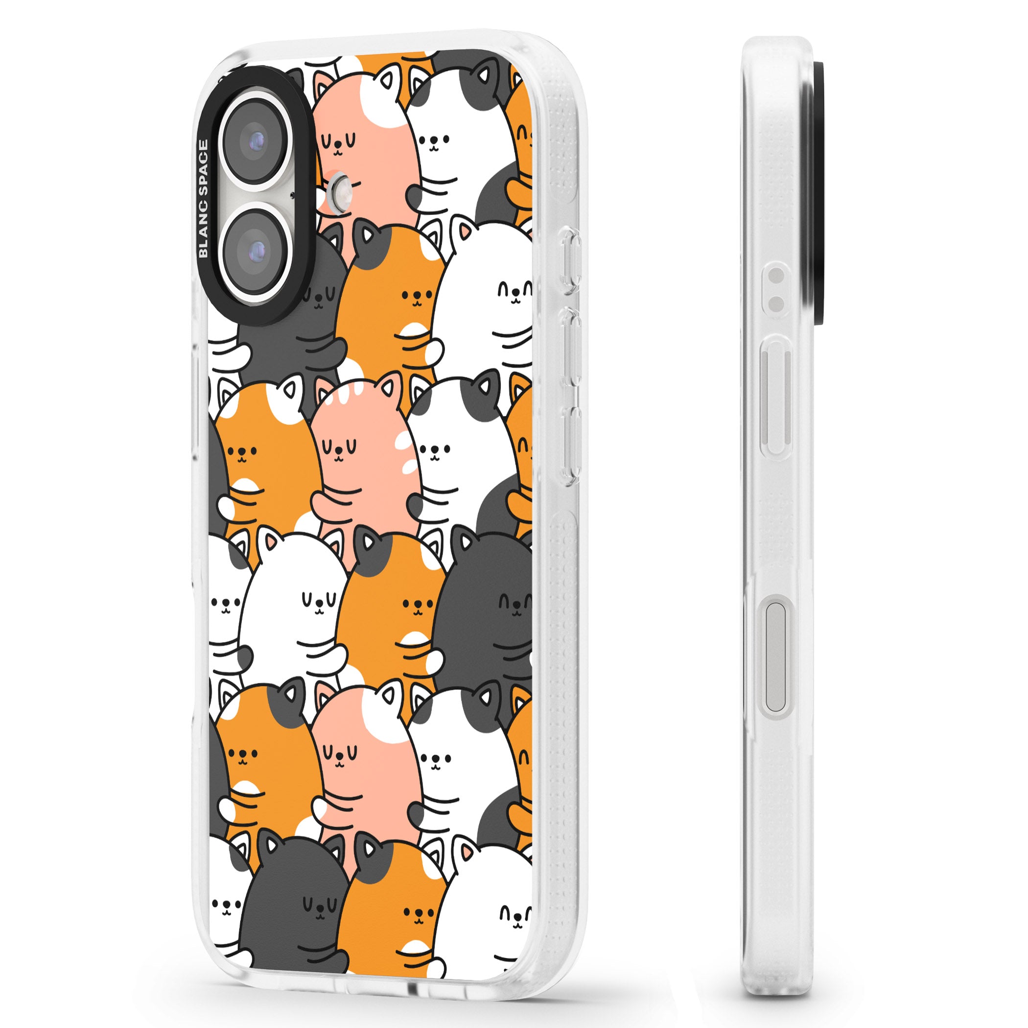 Spooning Cats Kawaii Pattern iPhone 16 / 16 Plus Clear Case Impact Air - Blanc Space