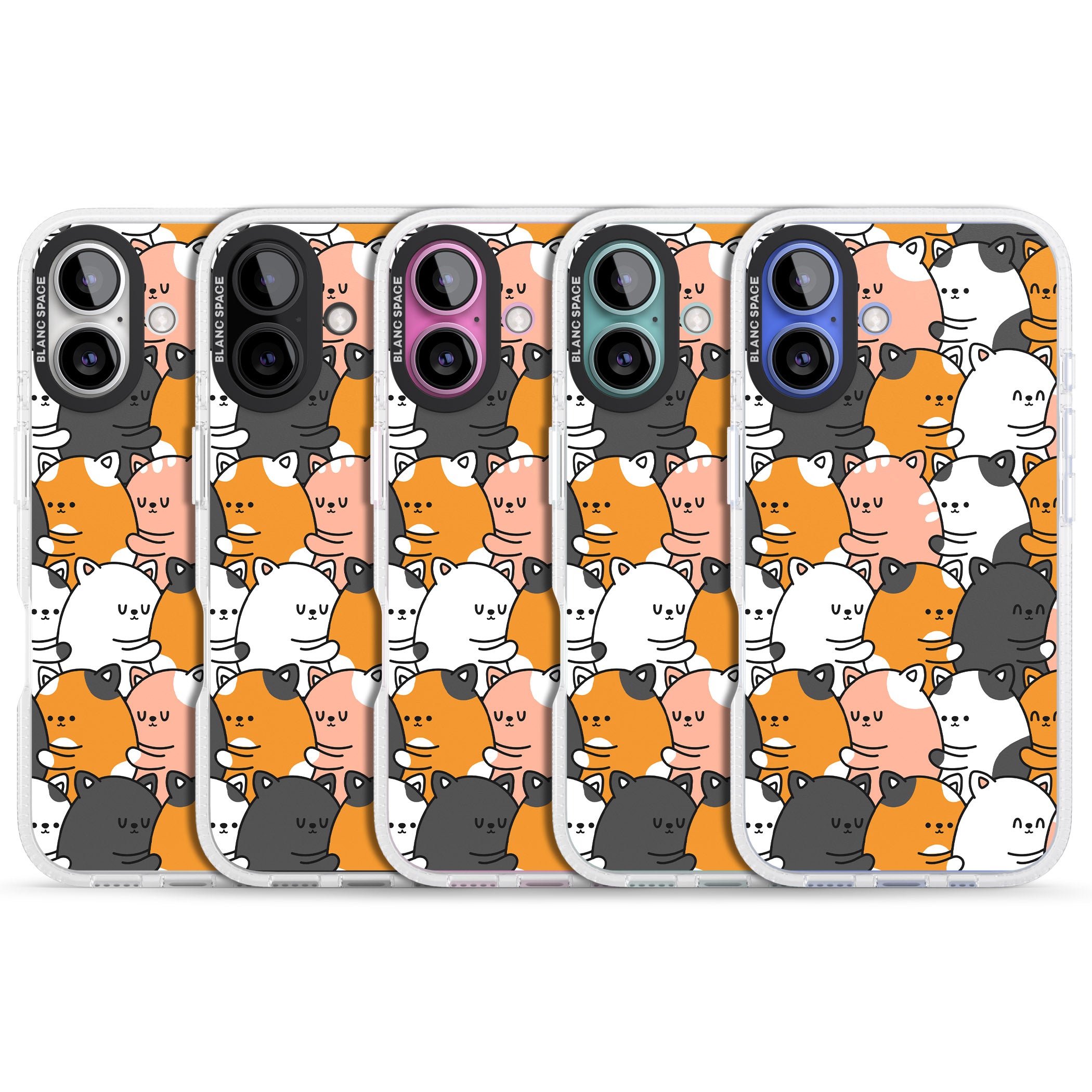 Spooning Cats Kawaii Pattern iPhone 16 / 16 Plus Clear Case Impact Air - Blanc Space