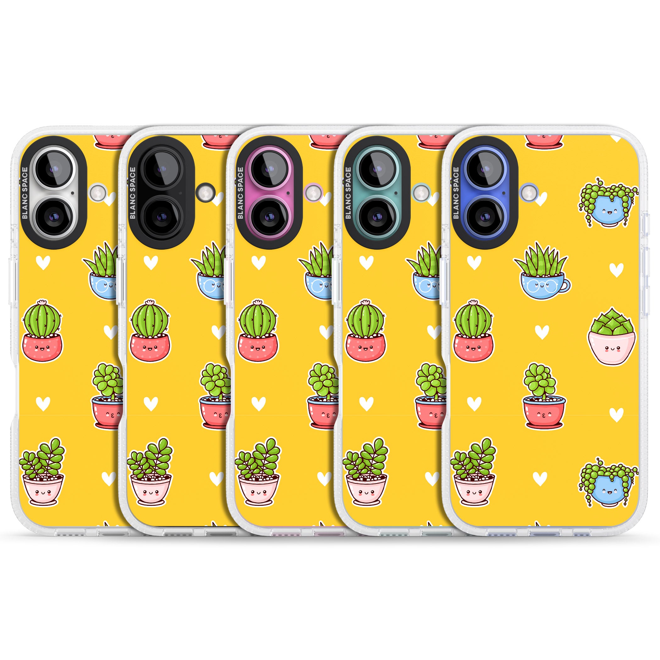 Plant Faces Kawaii Pattern iPhone 16 / 16 Plus Clear Case Impact Air - Blanc Space