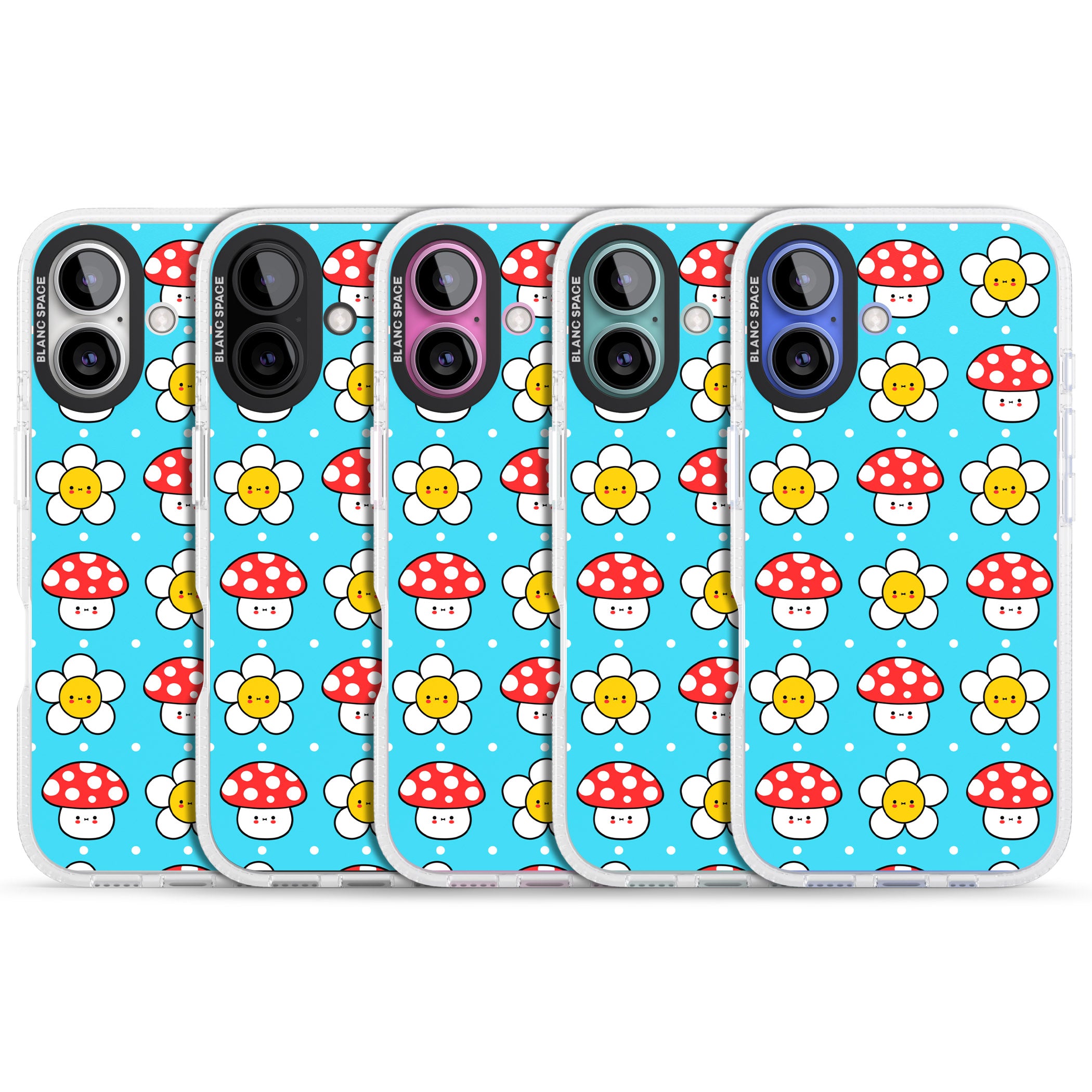 Shroom Bunnies Kawaii Pattern iPhone 16 / 16 Plus Clear Case Impact Air - Blanc Space