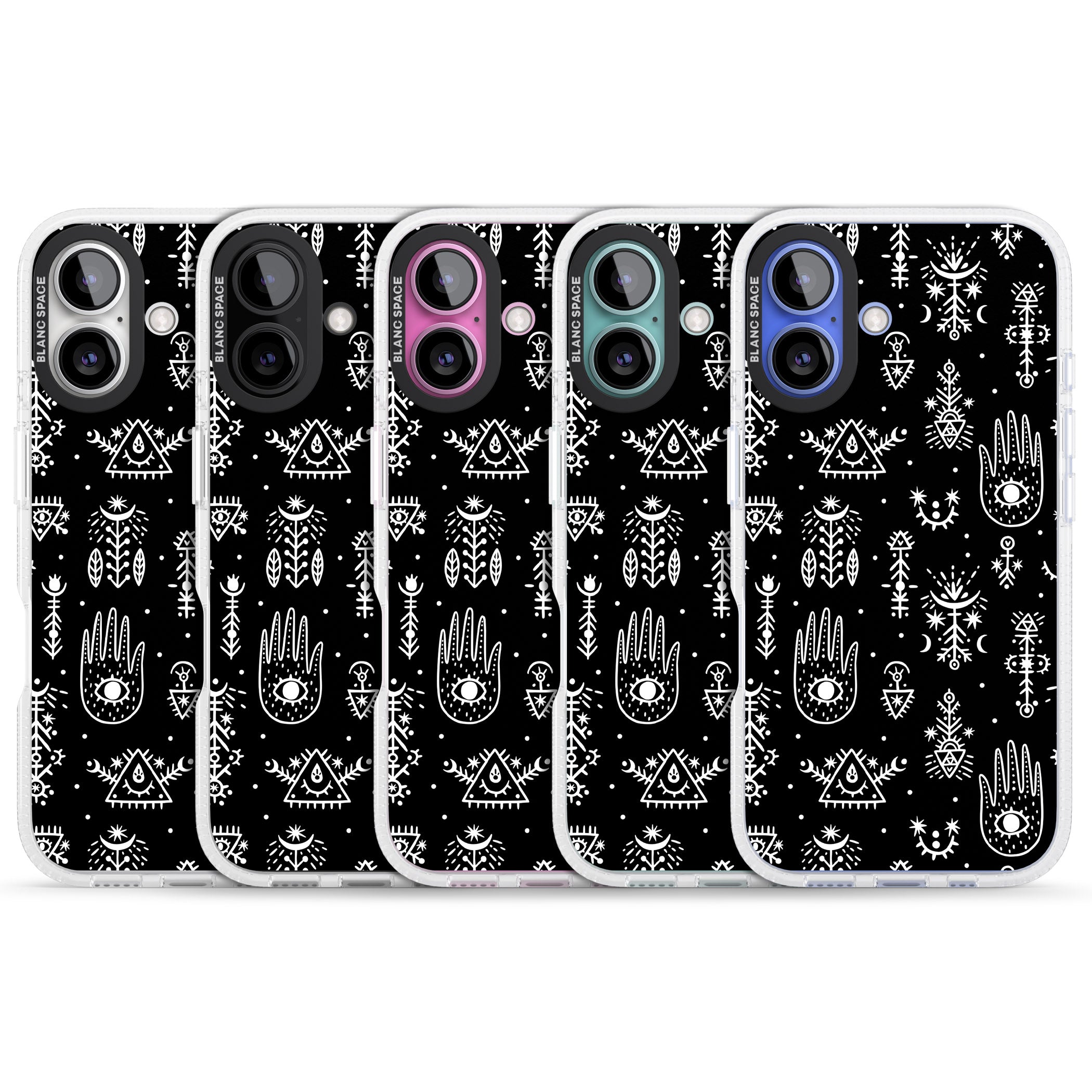 Tribal Palms - White on Black iPhone 16 / 16 Plus Clear Case Impact Air - Blanc Space