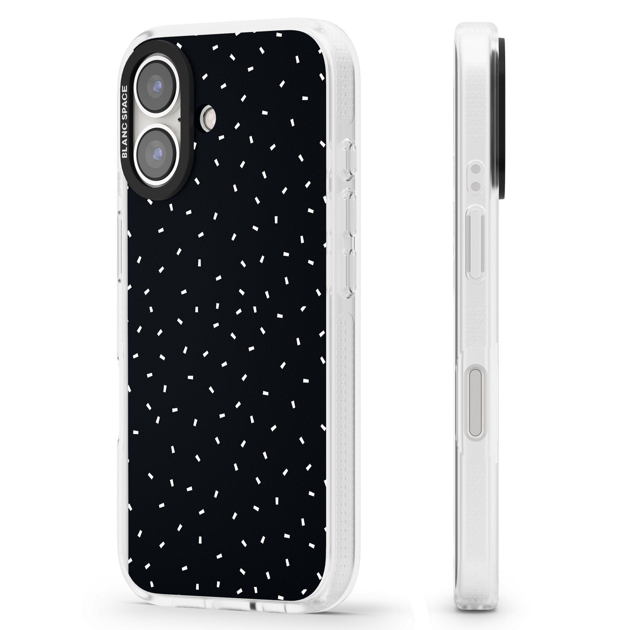Confetti (Black) iPhone 16 / 16 Plus Clear Case Impact Air - Blanc Space