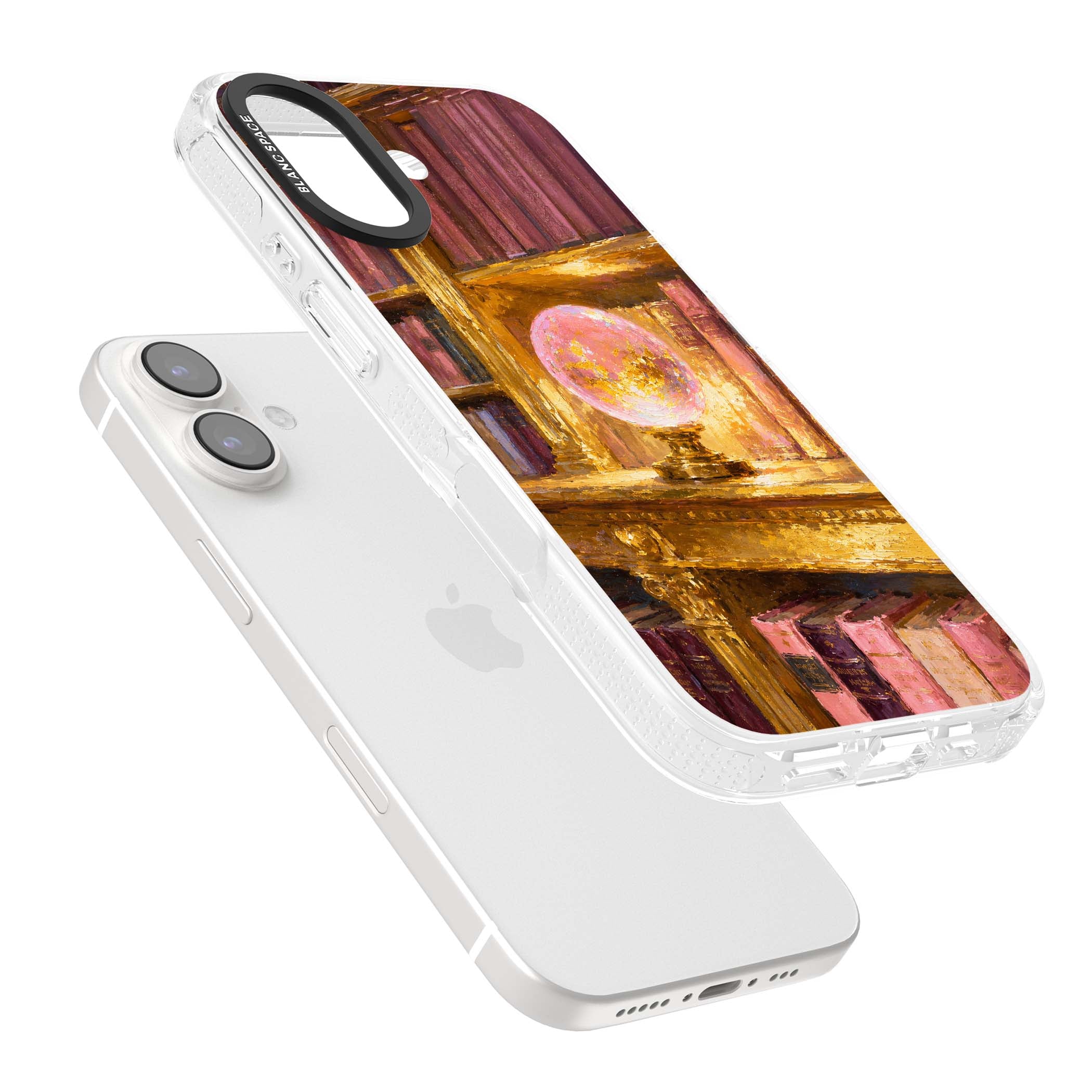 Gilded Library dark academia iPhone case featuring an oil painted crystal ball on a gilded library shelf with vintage | Clear Case Impact Air case for iPhone 16, iPhone 16 Plus