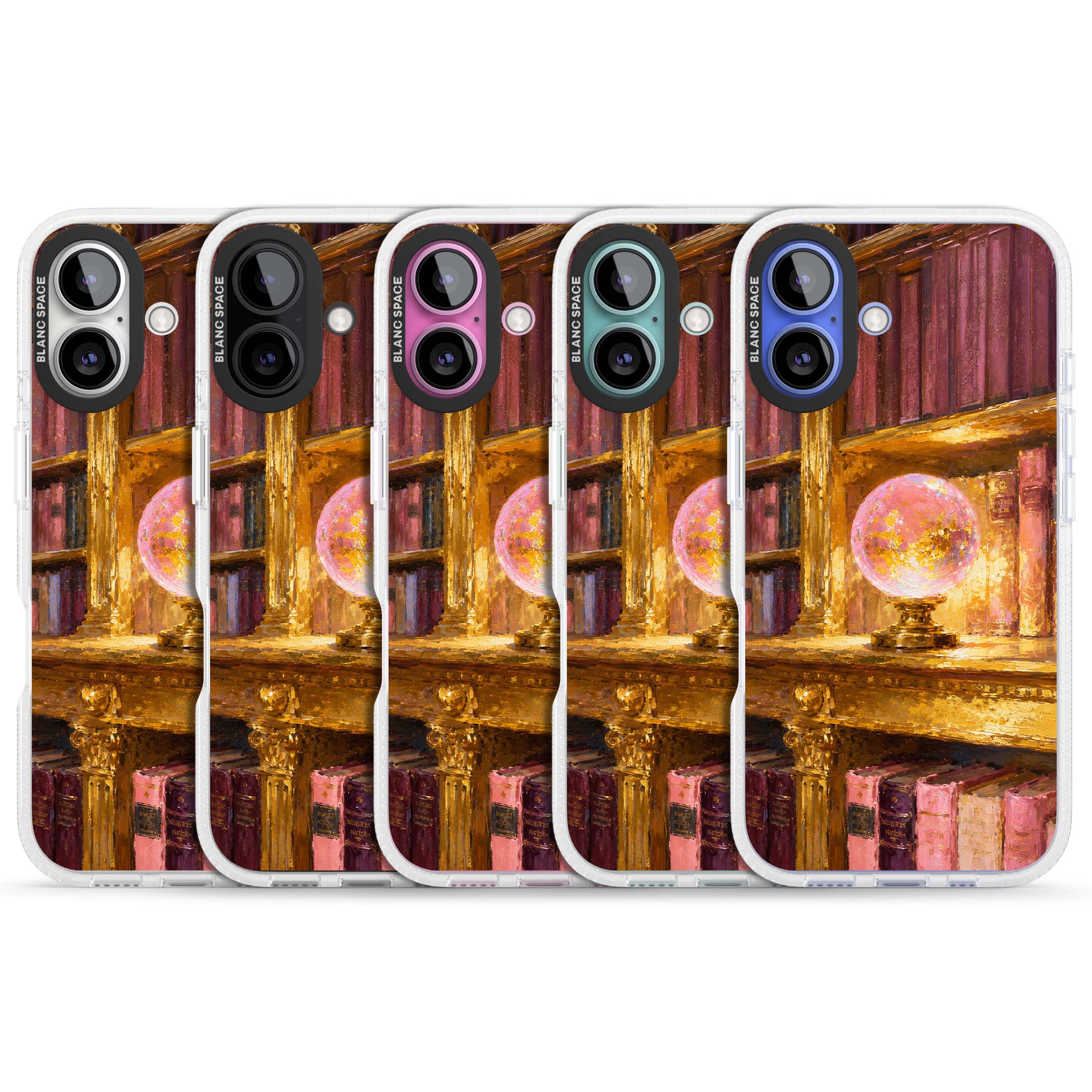 Gilded Library dark academia iPhone case featuring an oil painted crystal ball on a gilded library shelf with vintage | Clear Case Impact Air case for iPhone 16, iPhone 16 Plus