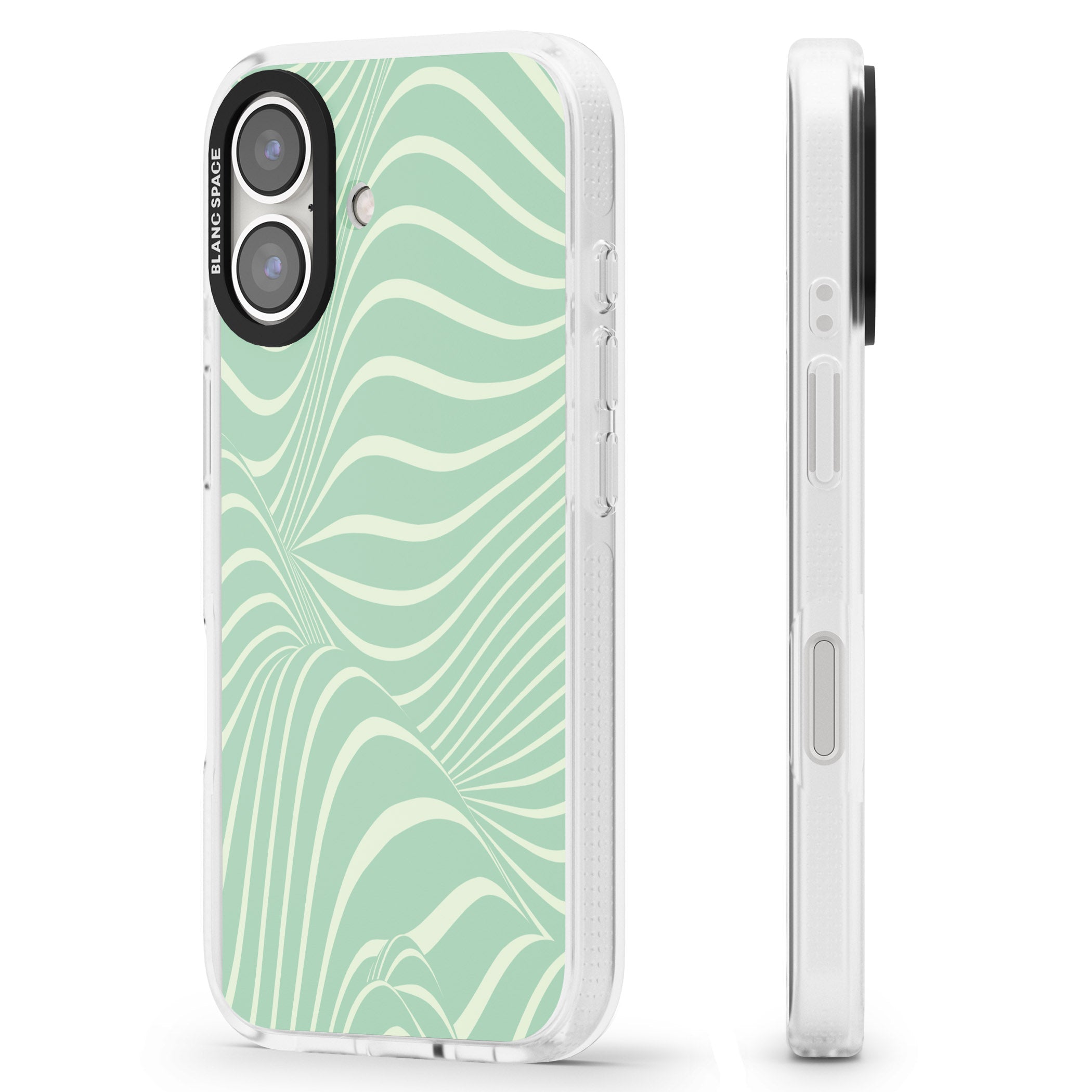 Mint Green Distorted Line iPhone 16 / 16 Plus Clear Case Impact Air - Blanc Space