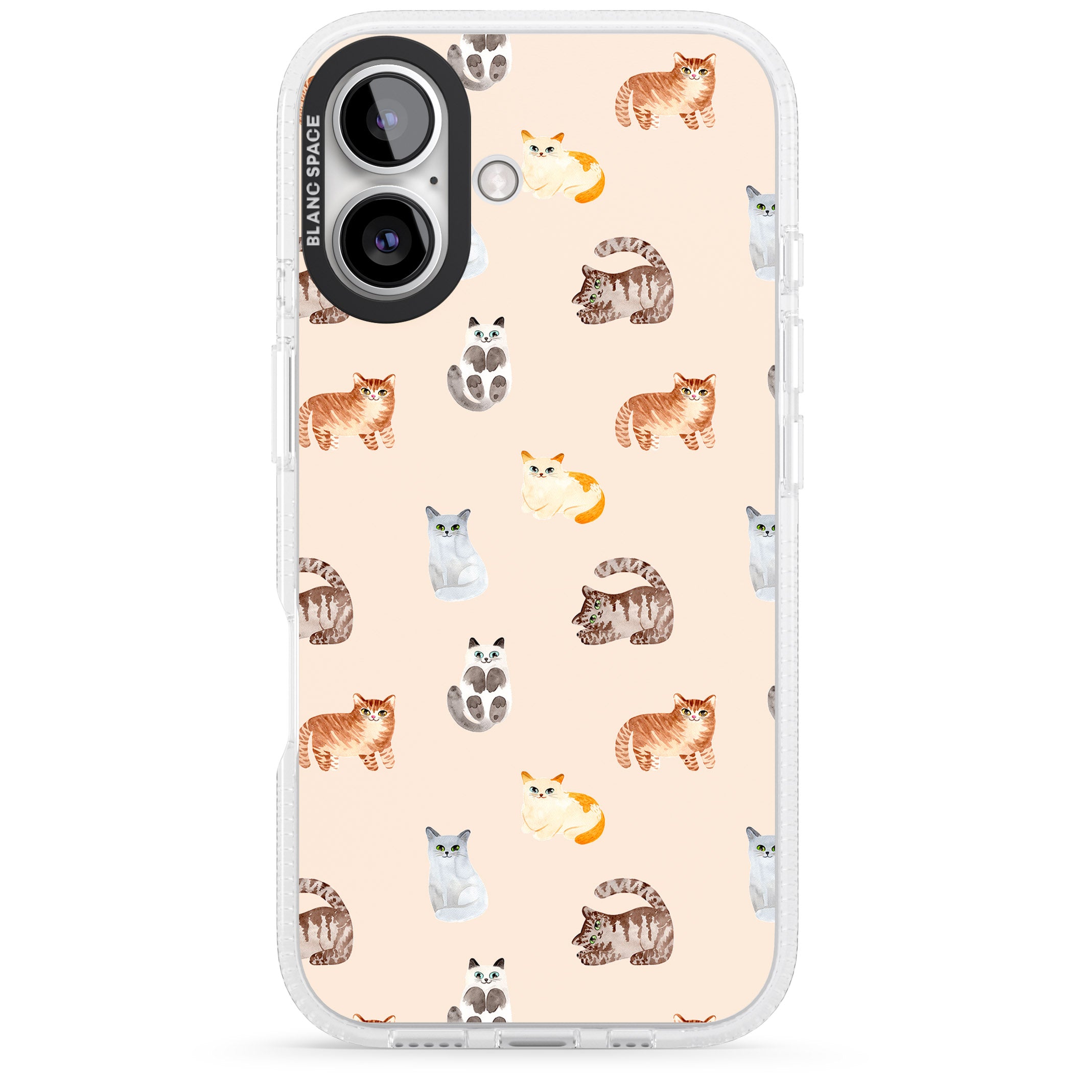 Cute Cat Pattern iPhone 16 / 16 Plus Clear Case Impact Air - Blanc Space