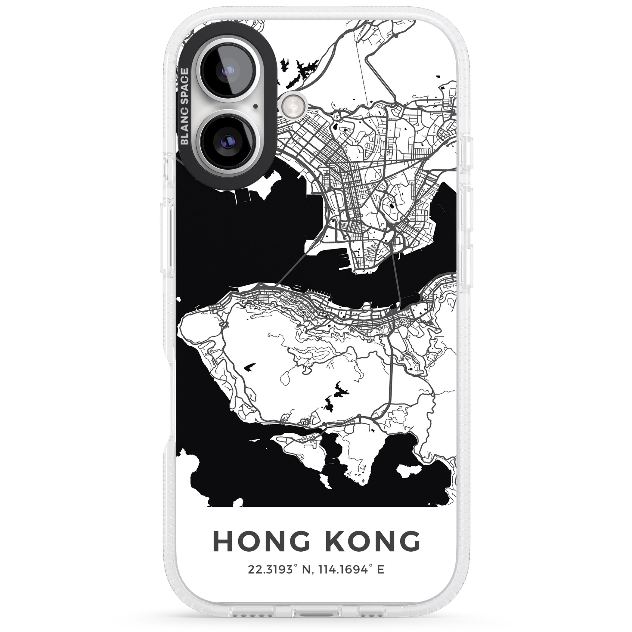 Map of Hong Kong iPhone 16 / 16 Plus Clear Case Impact Air - Blanc Space
