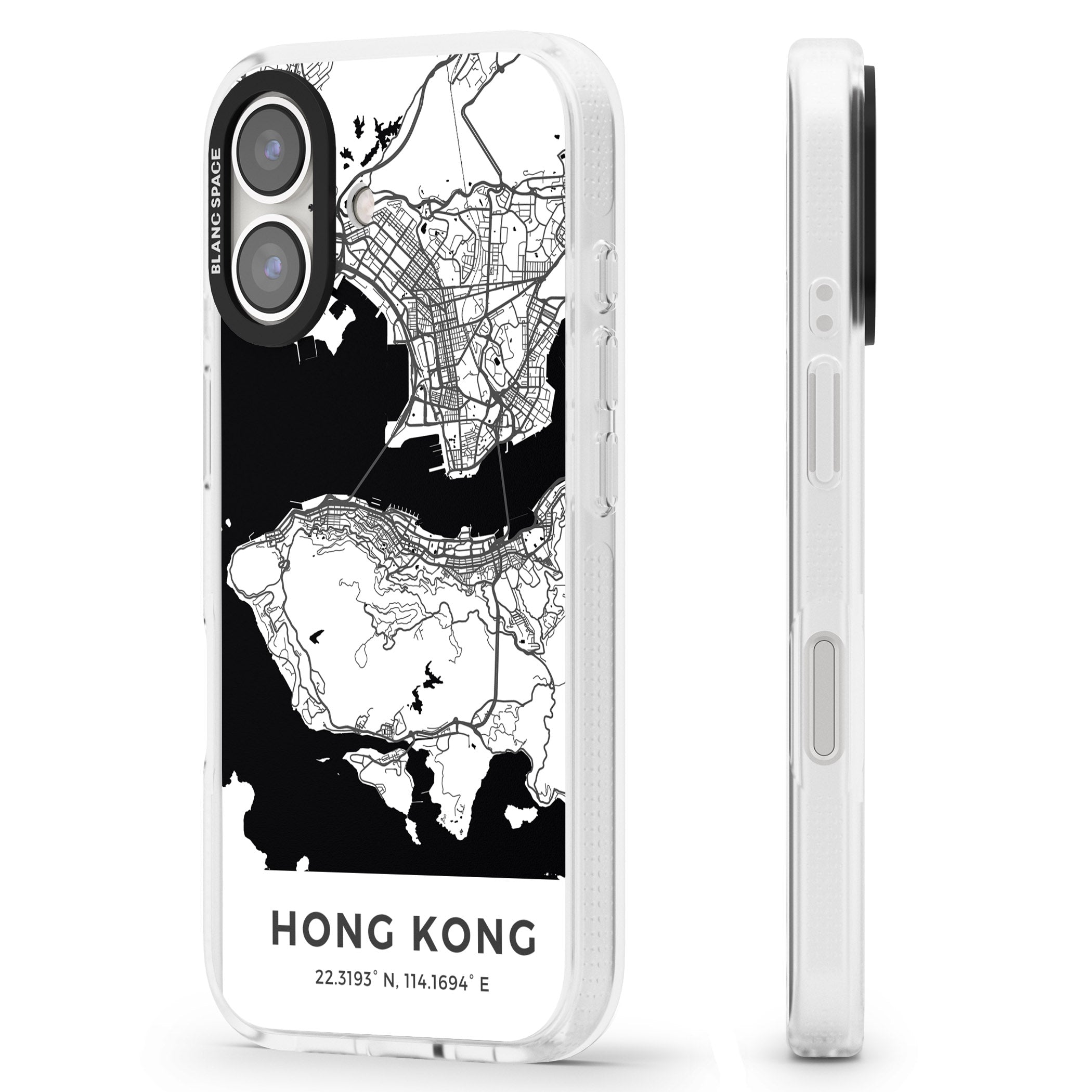Map of Hong Kong iPhone 16 / 16 Plus Clear Case Impact Air - Blanc Space
