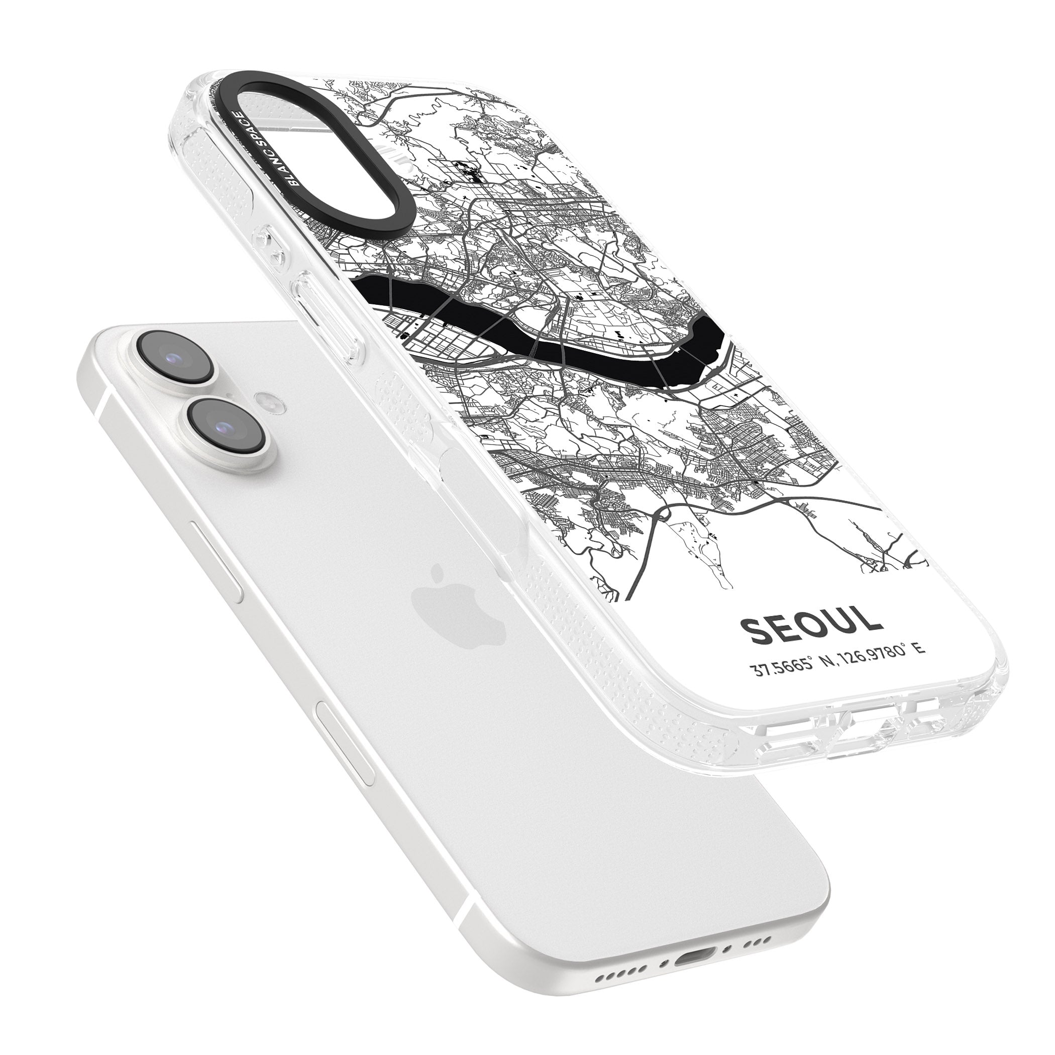 Map of Seoul, South Korea iPhone 16 / 16 Plus Clear Case Impact Air - Blanc Space