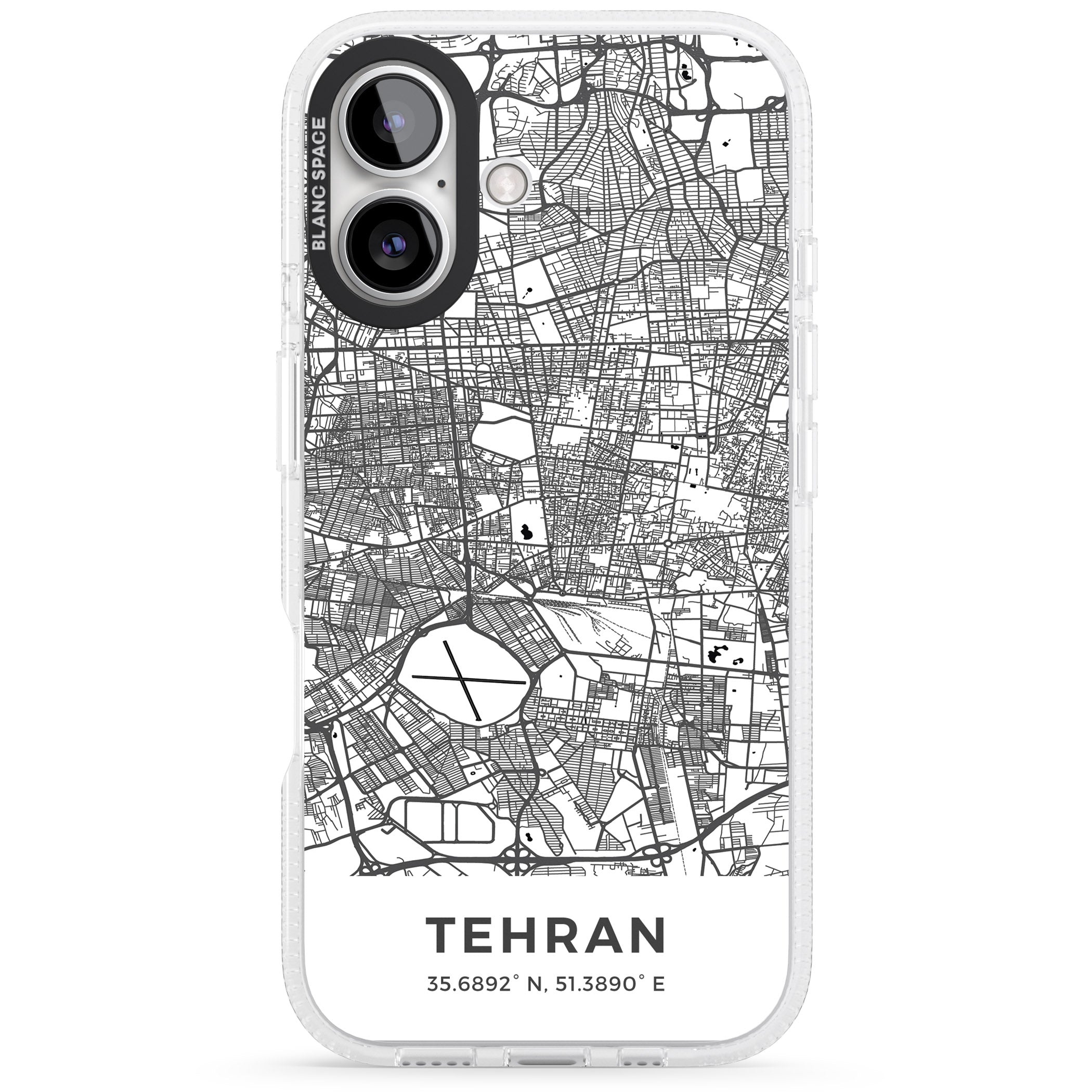 Map of Tehran, Iran iPhone 16 / 16 Plus Clear Case Impact Air - Blanc Space