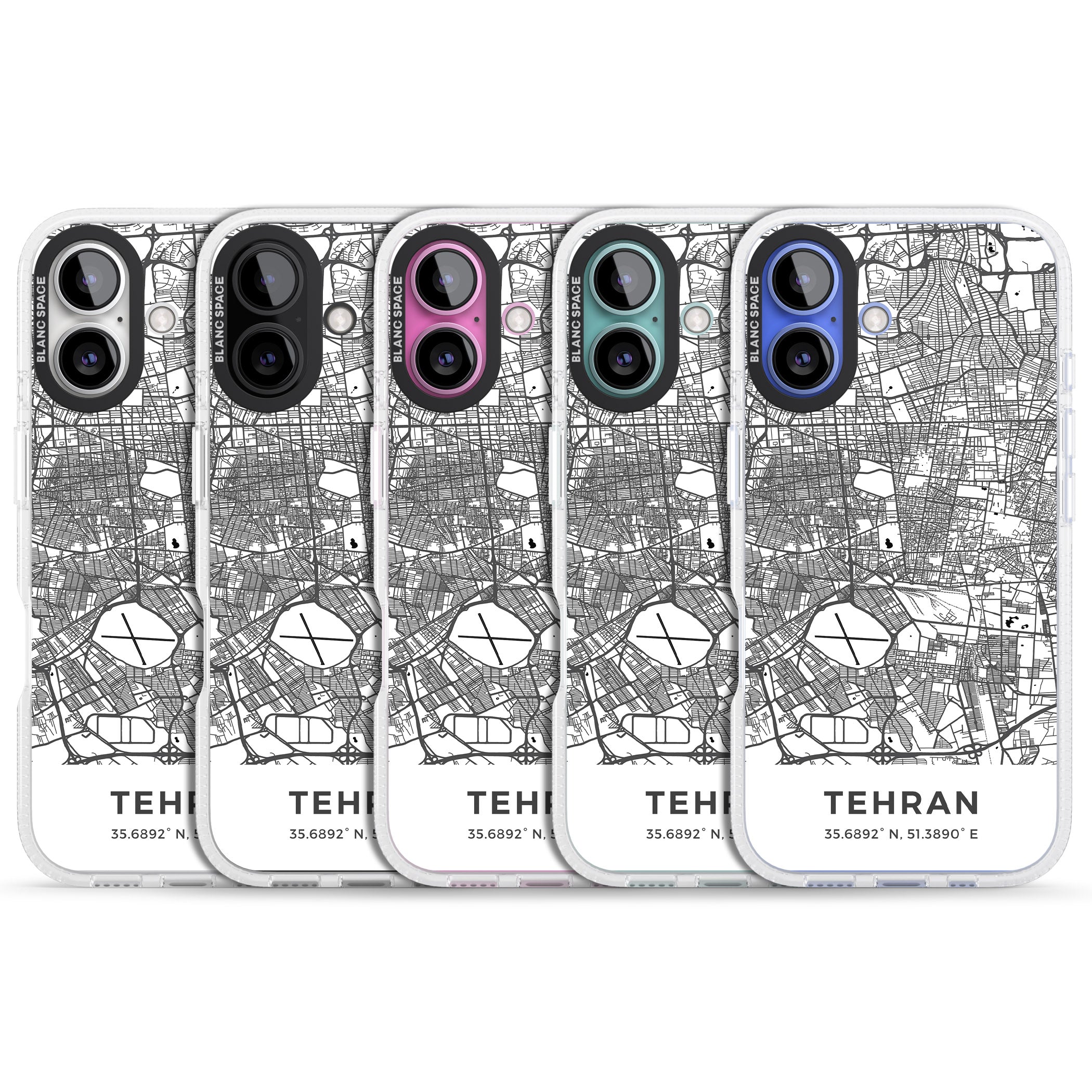 Map of Tehran, Iran iPhone 16 / 16 Plus Clear Case Impact Air - Blanc Space