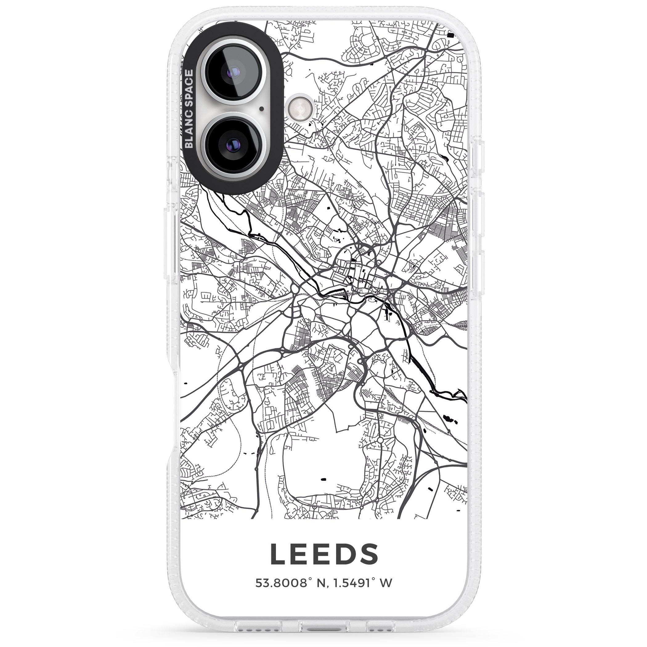 Map of Leeds, England iPhone 16 / 16 Plus Clear Case Impact Air - Blanc Space