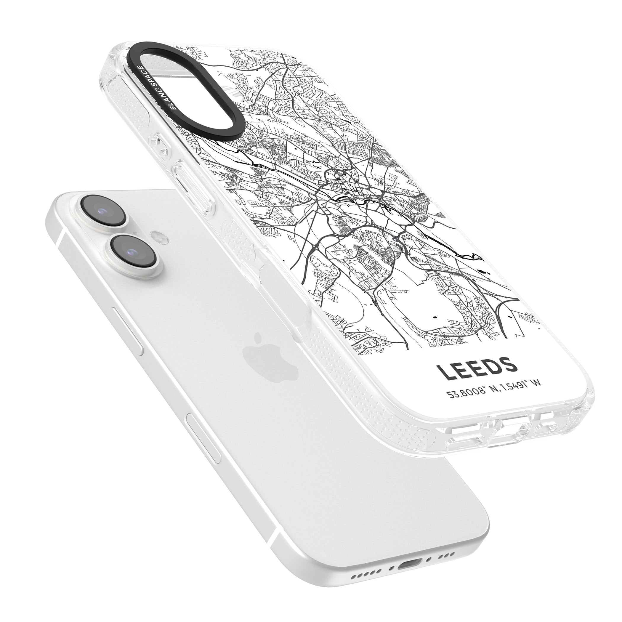 Map of Leeds, England iPhone 16 / 16 Plus Clear Case Impact Air - Blanc Space