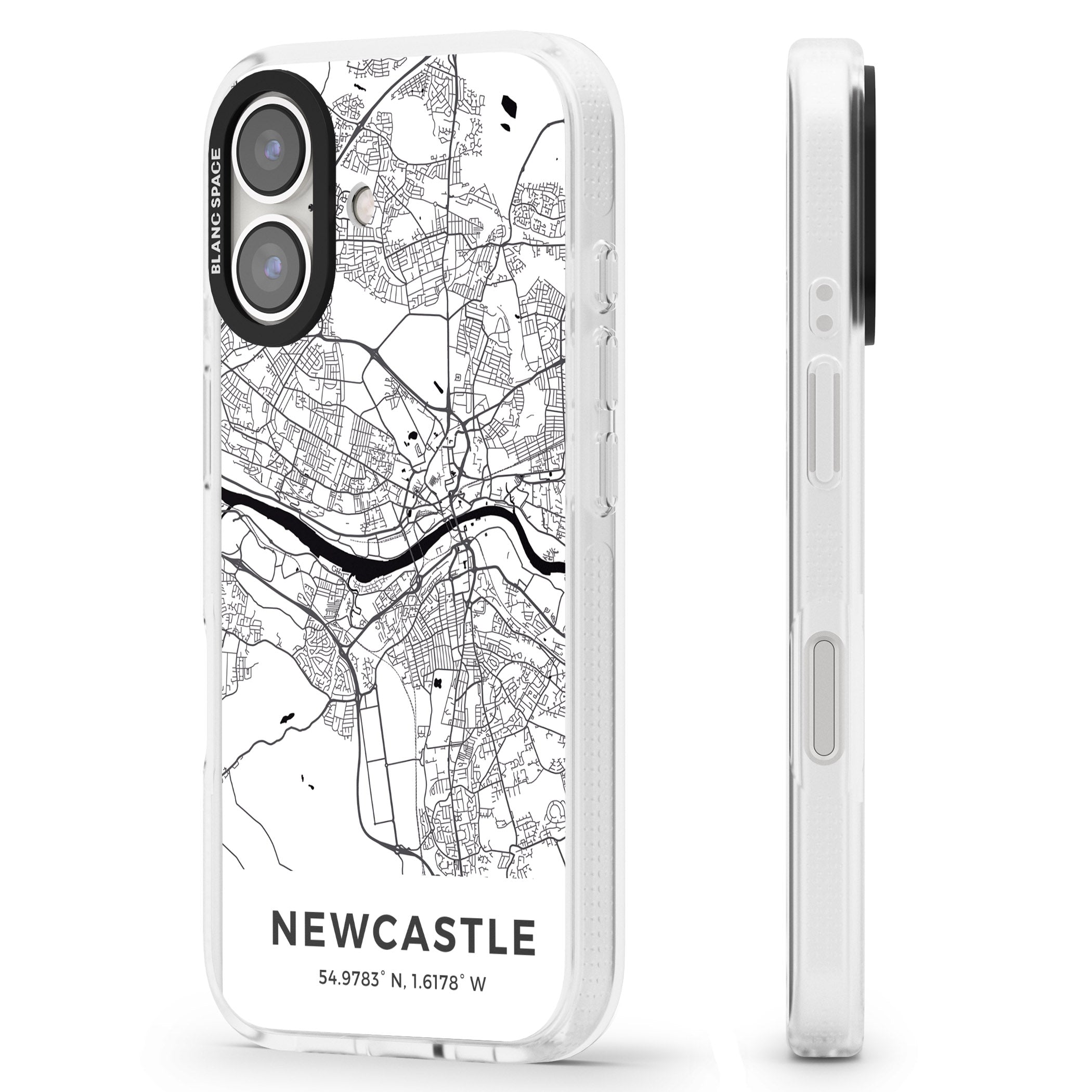 Map of Newcastle, England iPhone 16 / 16 Plus Clear Case Impact Air - Blanc Space