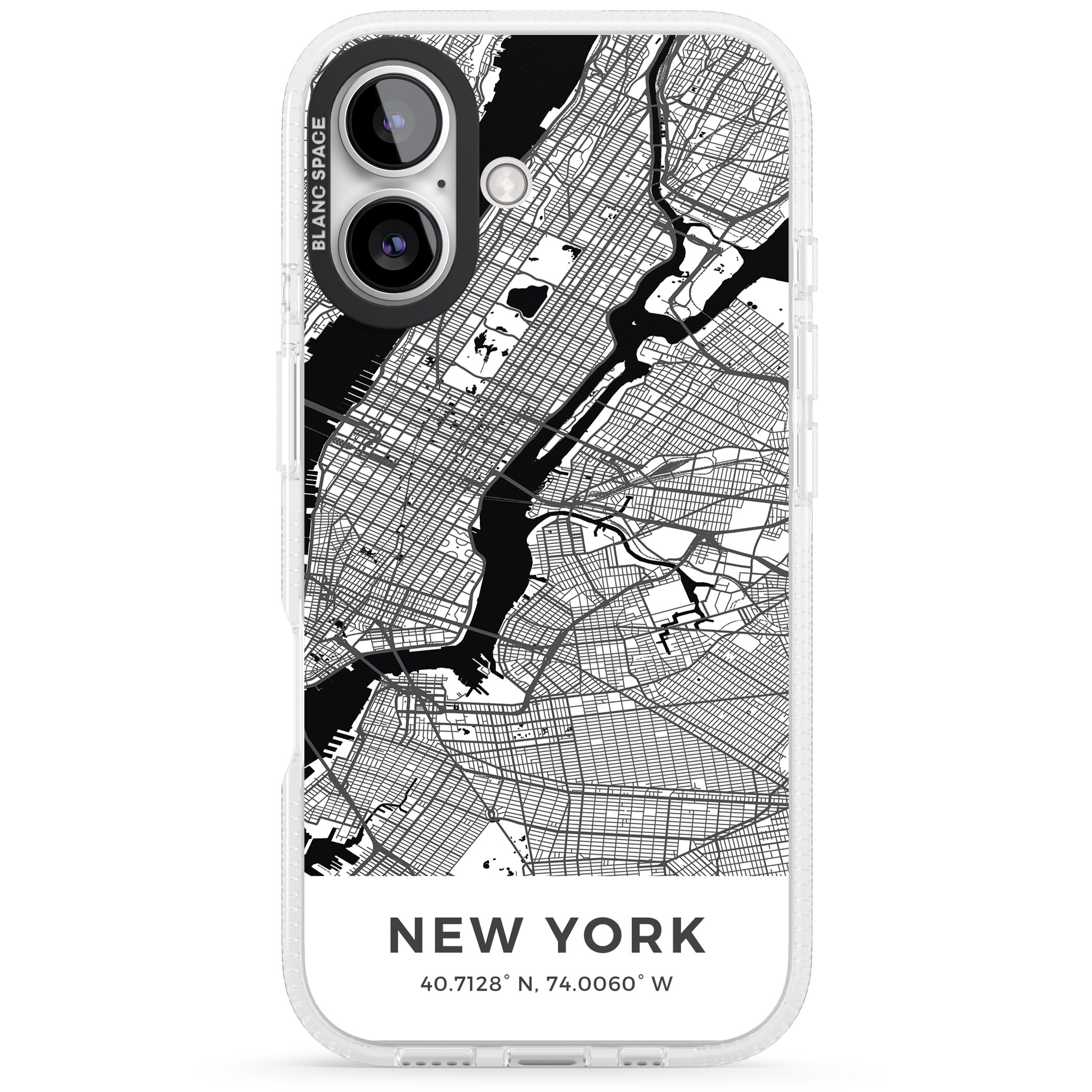 Map of New York, New York iPhone 16 / 16 Plus Clear Case Impact Air - Blanc Space