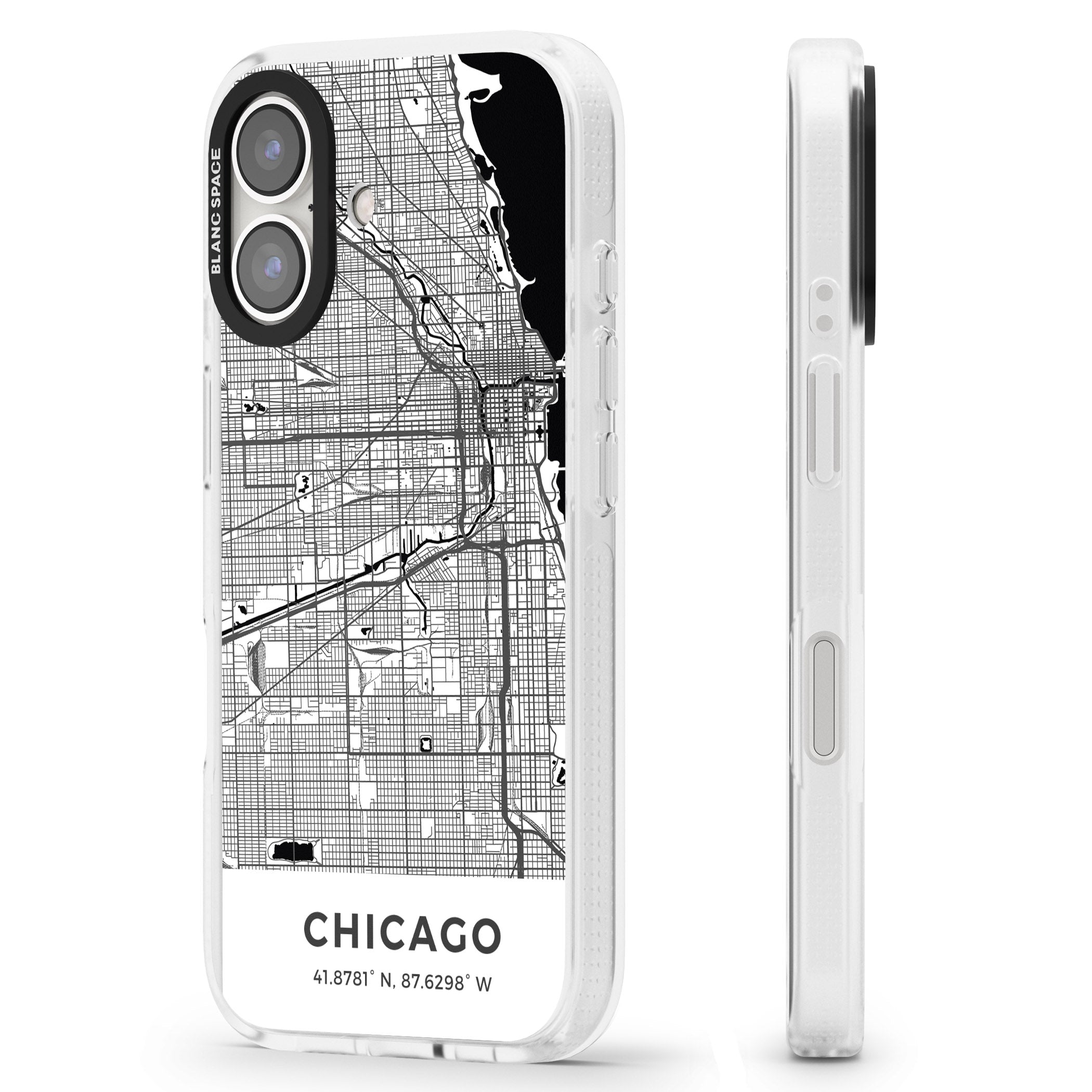 Map of Chicago, Illinois iPhone 16 / 16 Plus Clear Case Impact Air - Blanc Space