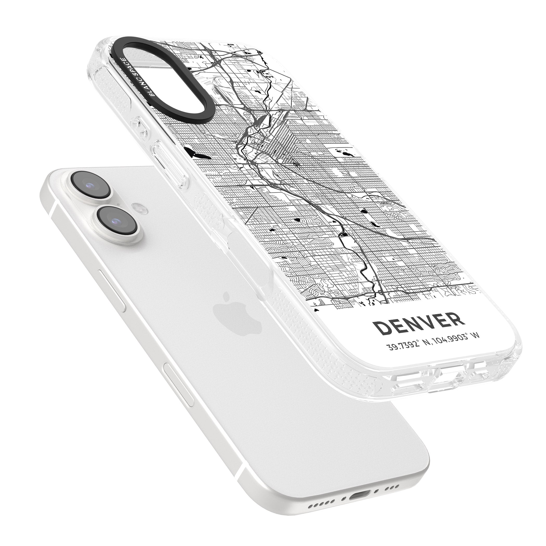 Map of Denver, Colorado iPhone 16 / 16 Plus Clear Case Impact Air - Blanc Space