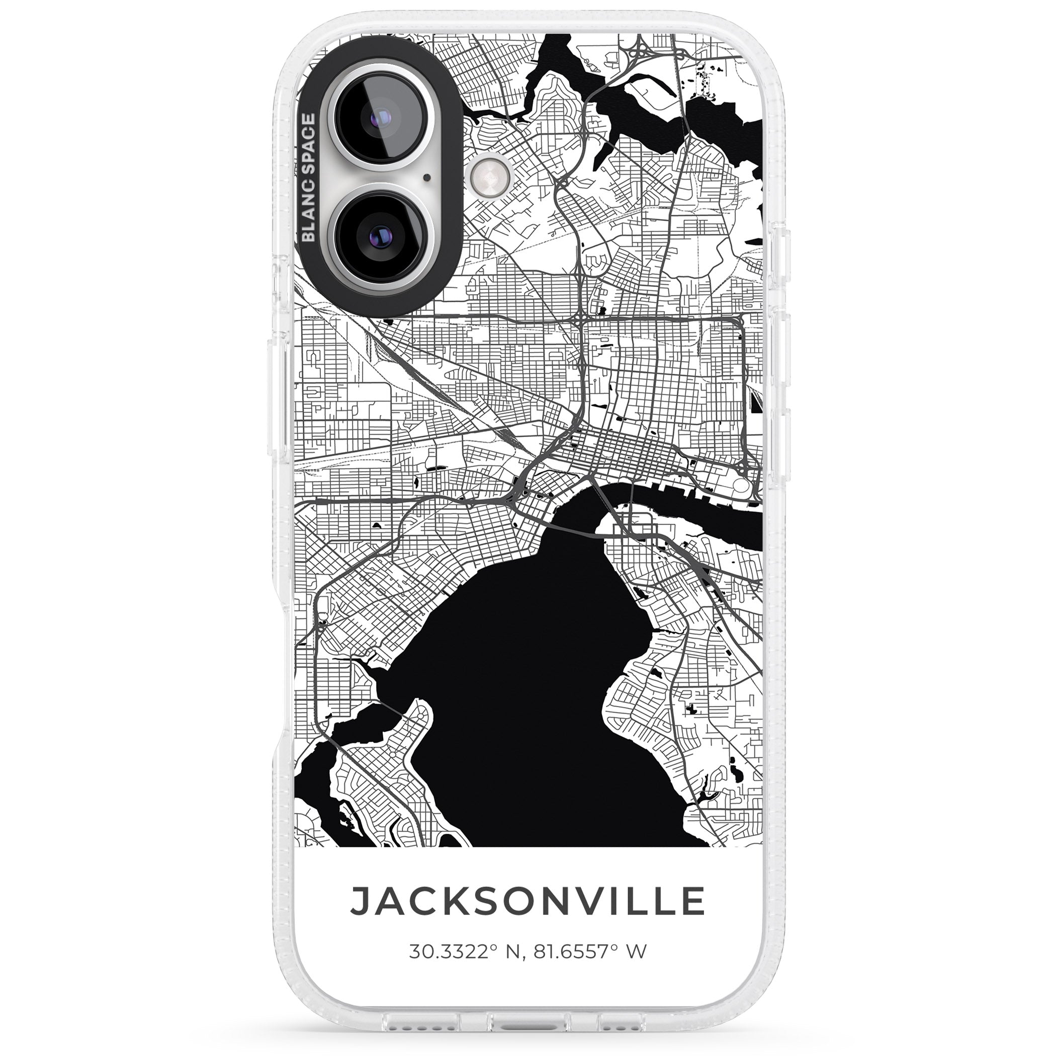 Map of Jacksonville, Florida iPhone 16 / 16 Plus Clear Case Impact Air - Blanc Space