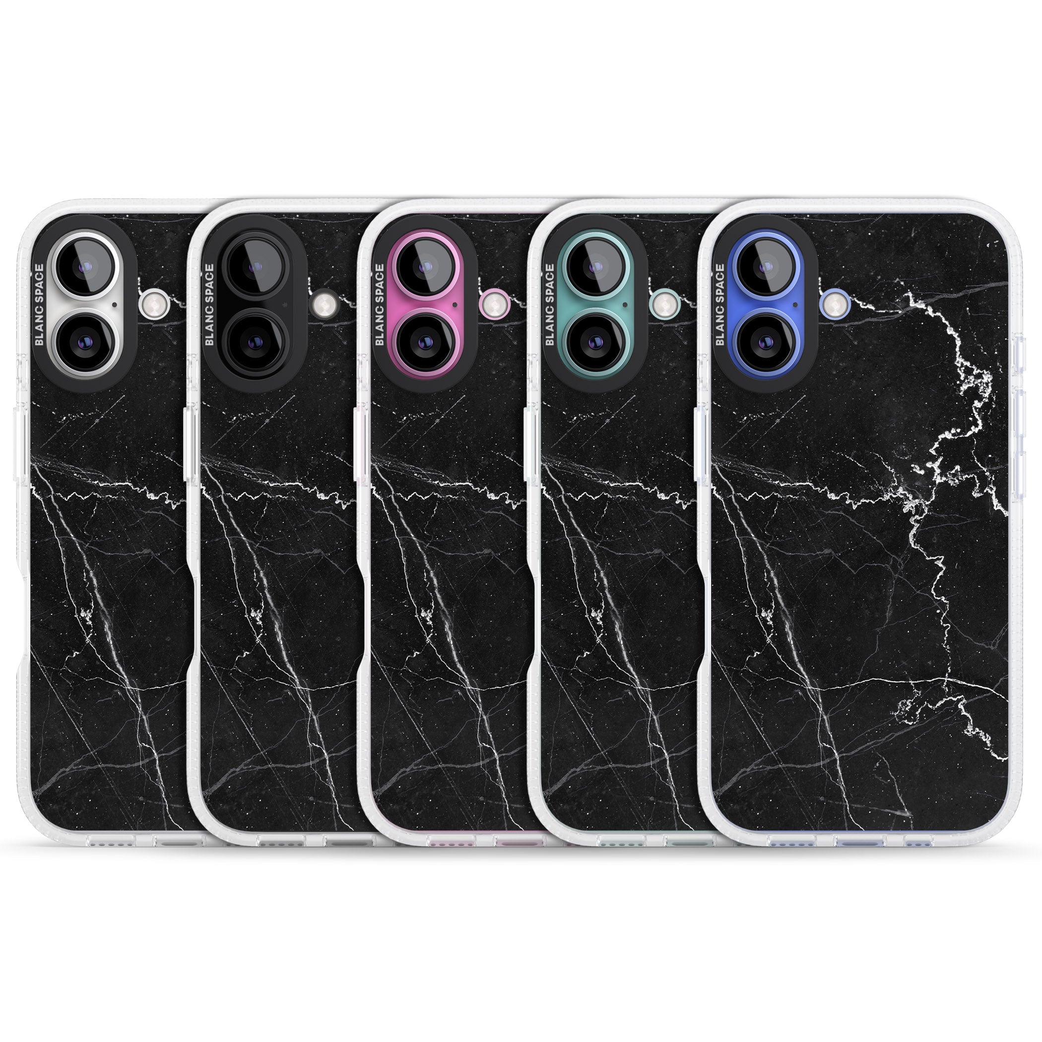 Bold Black Marble with White Texture iPhone 16 / 16 Plus Clear Case Impact Air - Blanc Space