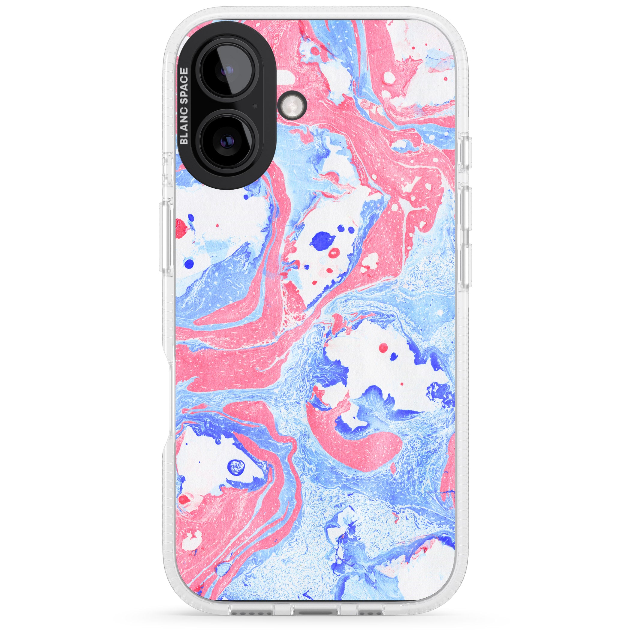 Pink, Blue & White Marbled Paper Pattern iPhone 16 / 16 Plus Clear Case Impact Air - Blanc Space
