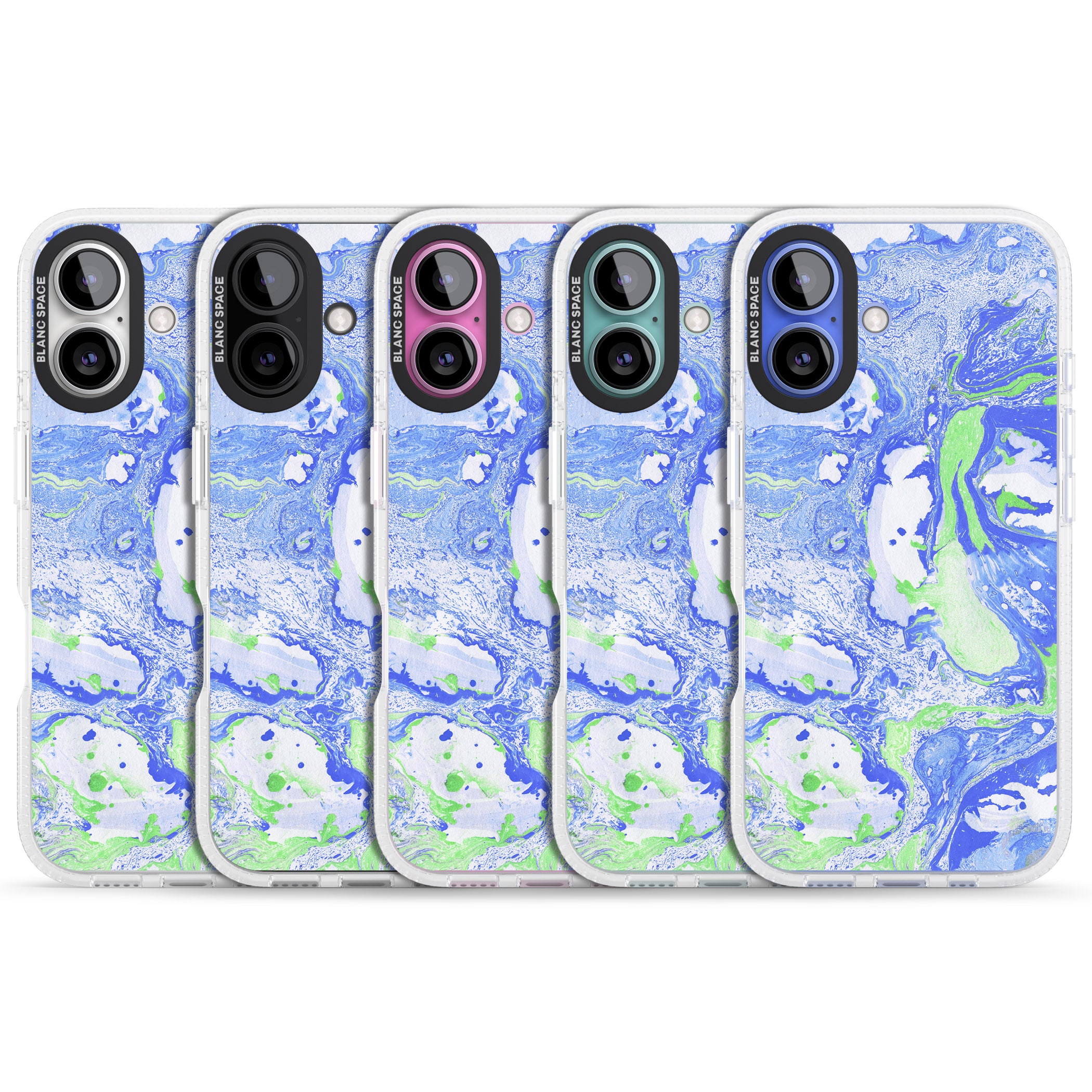 Dark Blue & Green Marbled Paper Pattern iPhone 16 / 16 Plus Clear Case Impact Air - Blanc Space