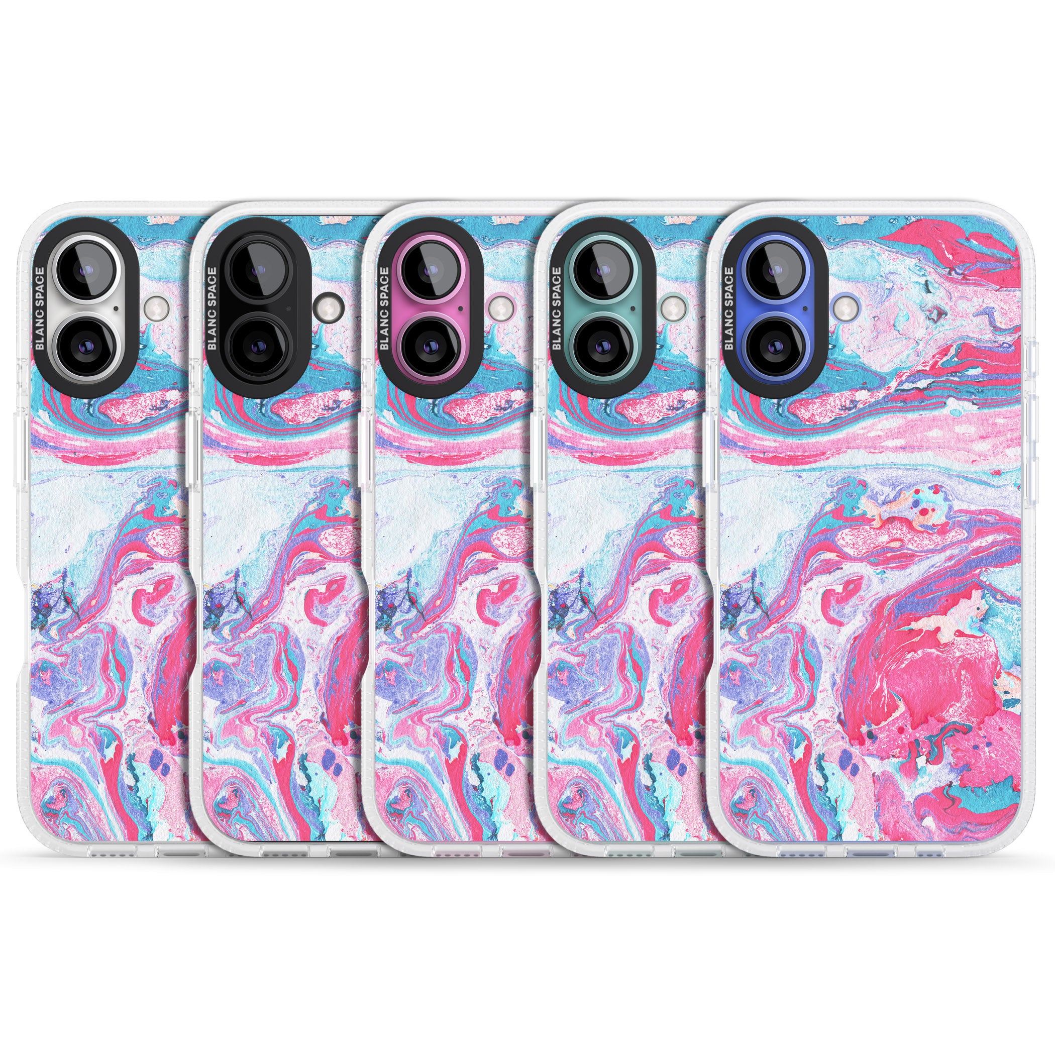 Pink, Blue & Purple Marbled Paper Pattern iPhone 16 / 16 Plus Clear Case Impact Air - Blanc Space