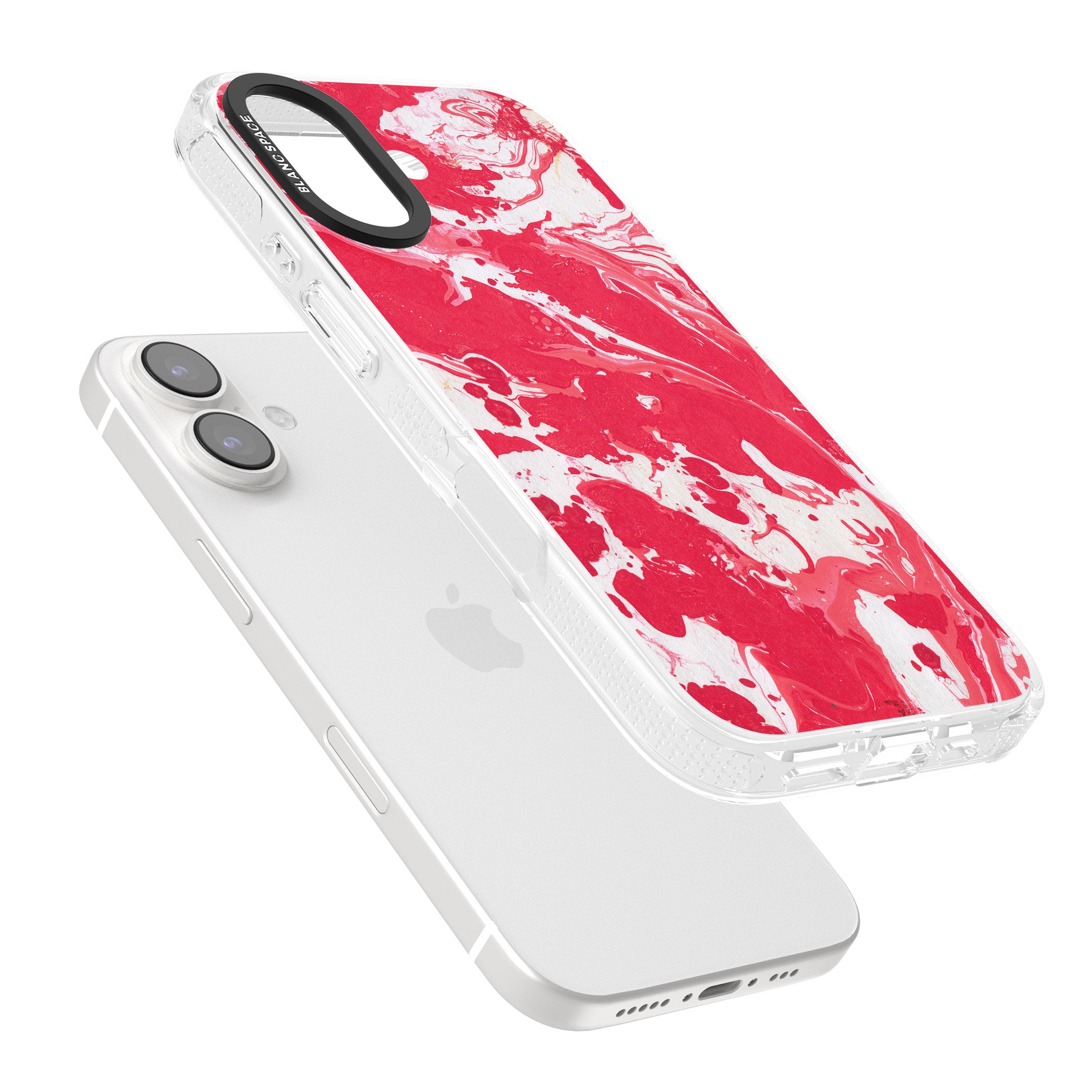 Red & White - Marbled Paper iPhone 16 / 16 Plus Clear Case Impact Air - Blanc Space