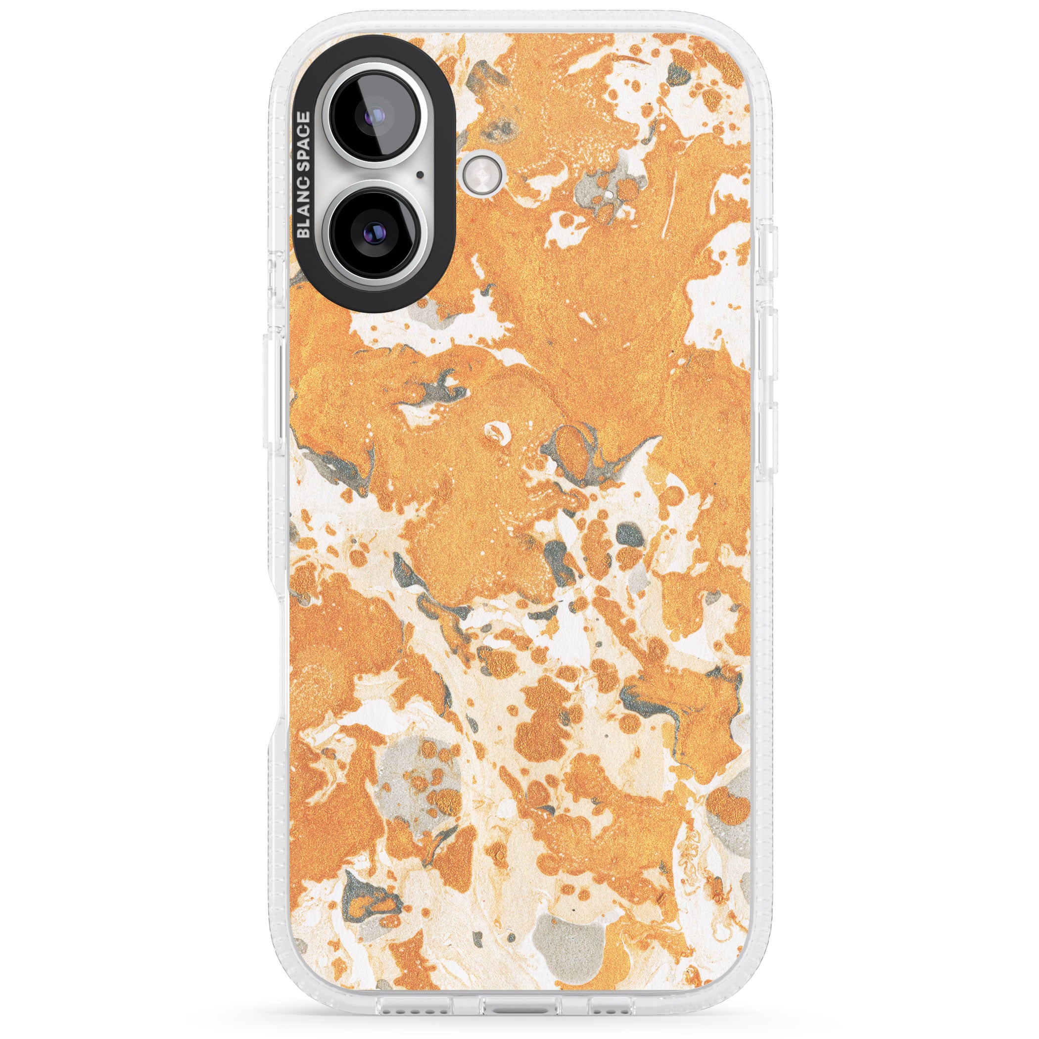 Orange Marbled Paper Pattern iPhone 16 / 16 Plus Clear Case Impact Air - Blanc Space