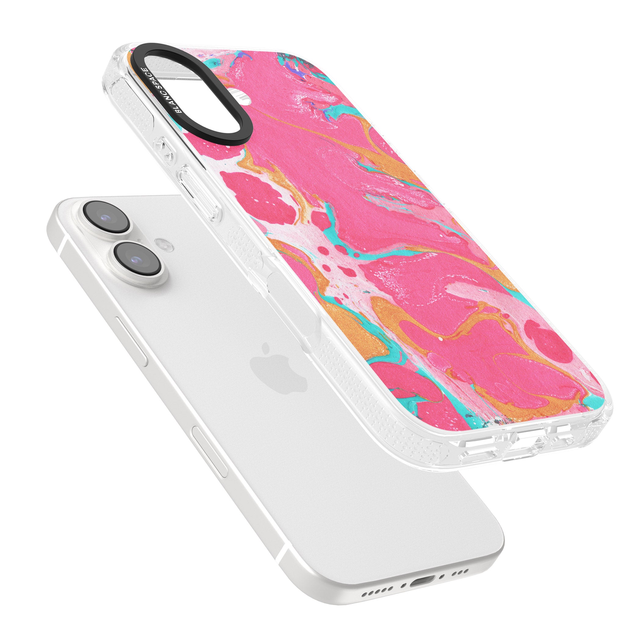 Pink, Orange & Turquoise Marbled Paper Pattern iPhone 16 / 16 Plus Clear Case Impact Air - Blanc Space